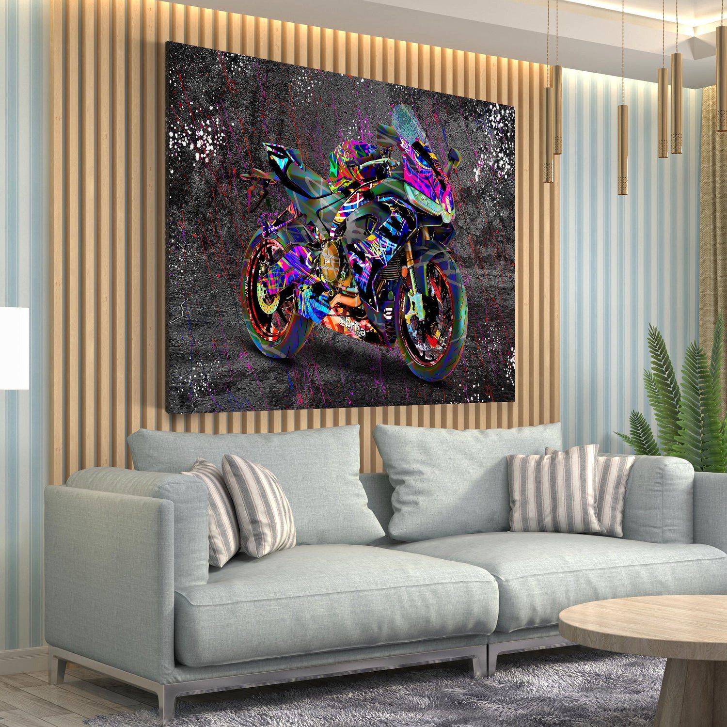 Artedinoi Leinwandbild Motorrad Graffiti Street Art Wandbild Leinwandbild Kunstdruck XL Wandd, Motorrad im Graffiti-Look