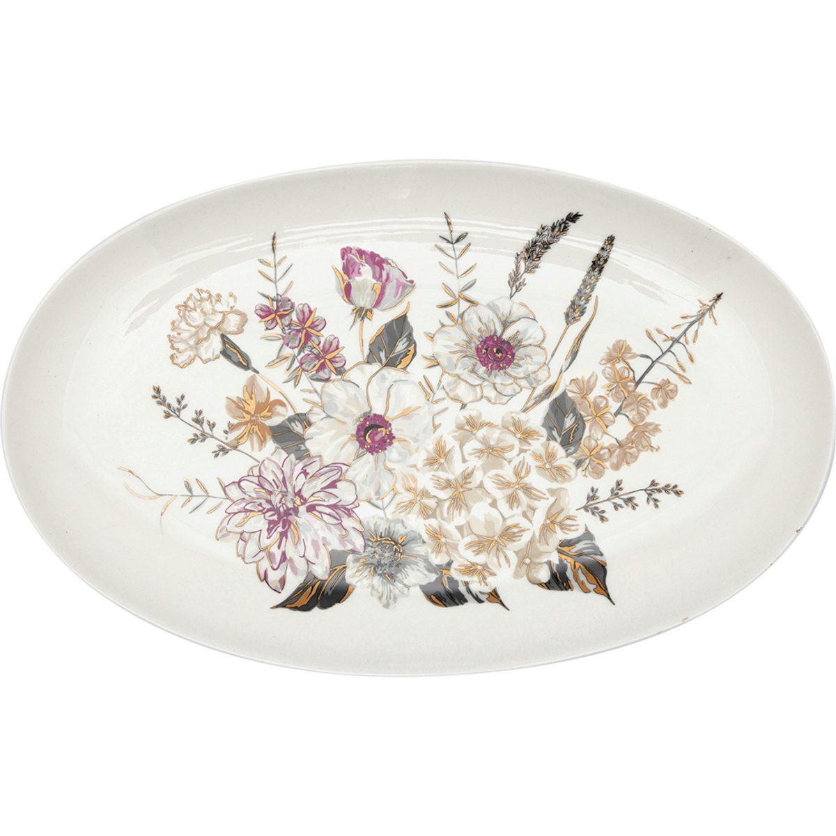 Greengate Servierplatte Estella Servierplatte klein oval weiss 15x24 cm, Stoneware