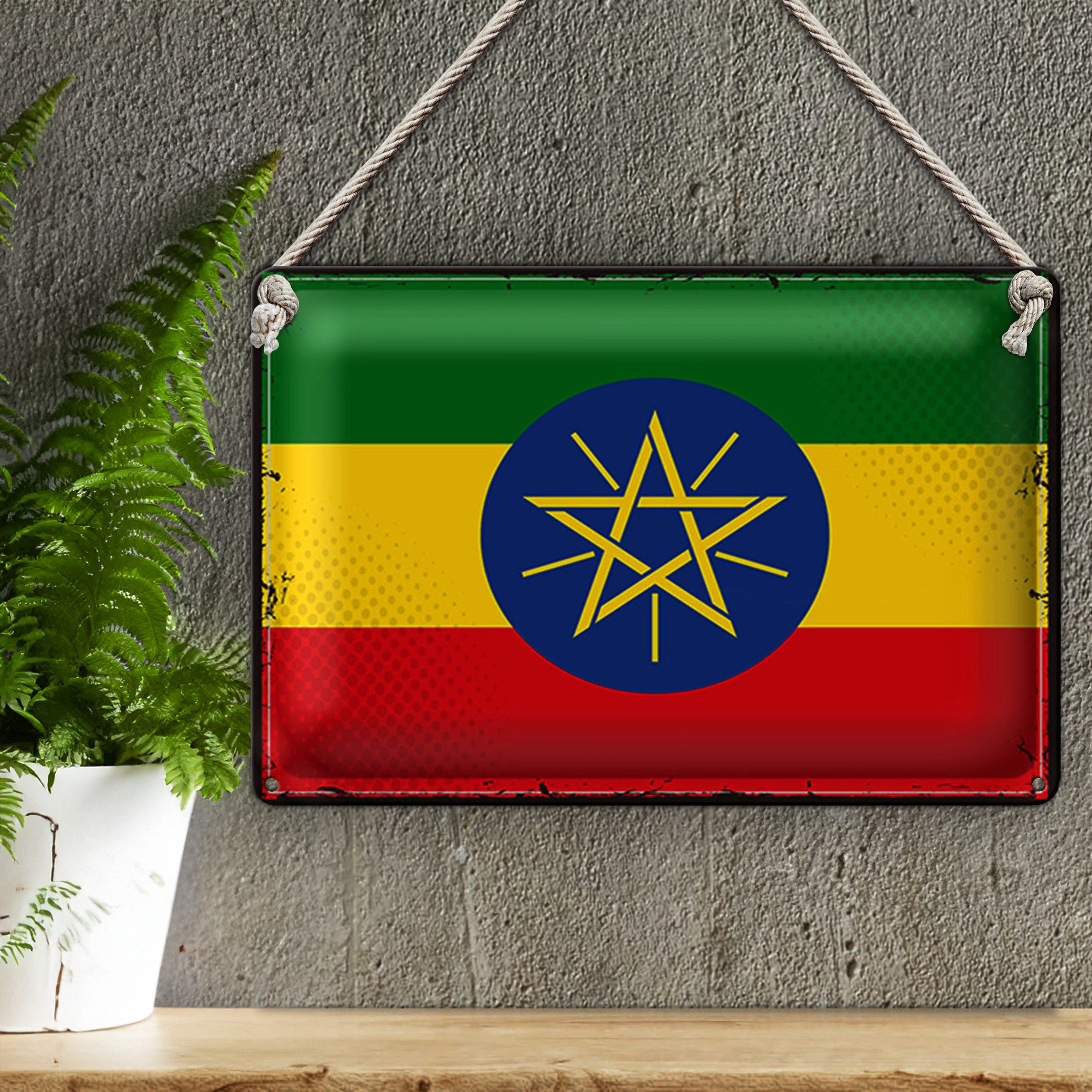 Roomando Metallschild Flagge Äthiopien 40x30cm Retro Flag Ethiopia