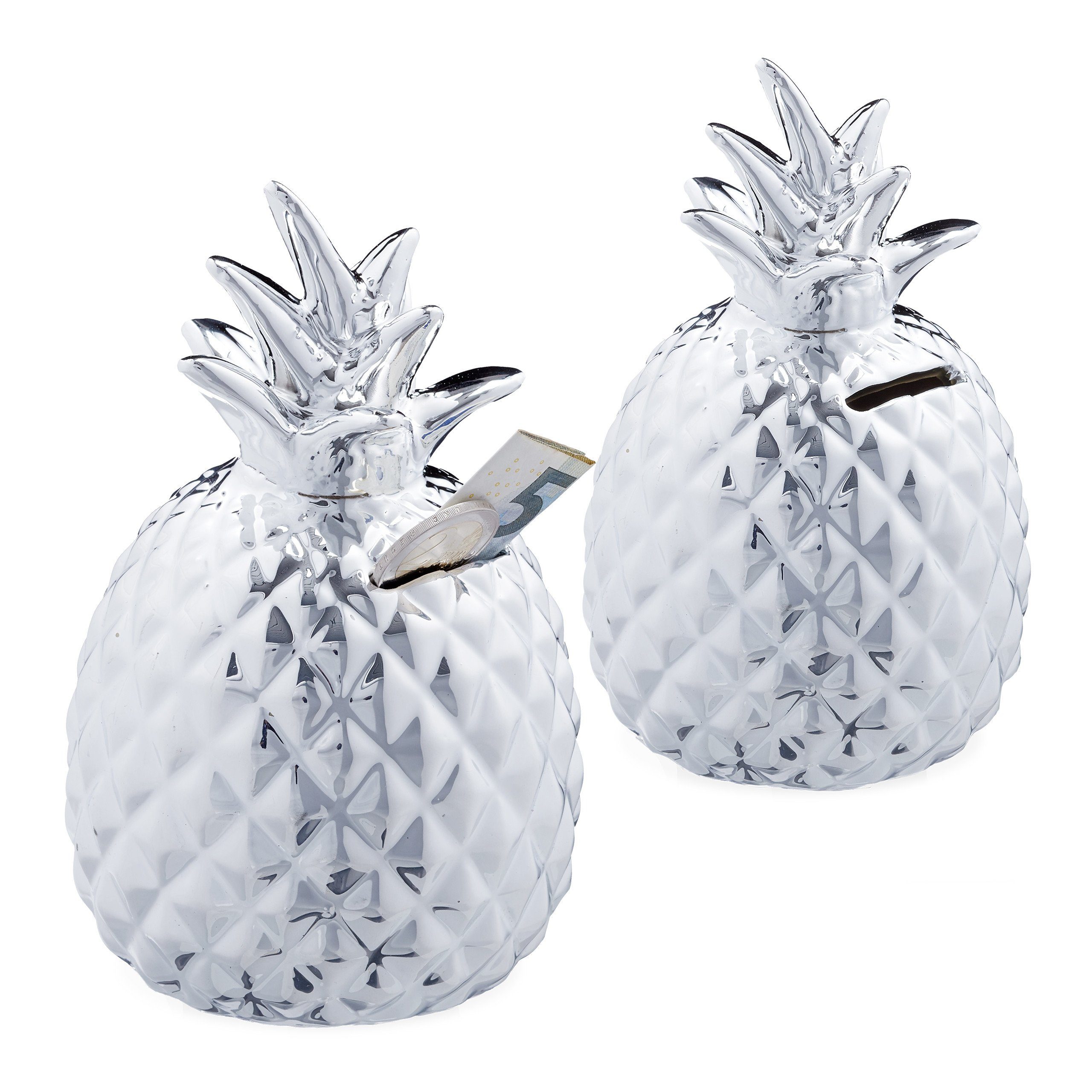 Spardose 2 x Spardose Ananas in Silber