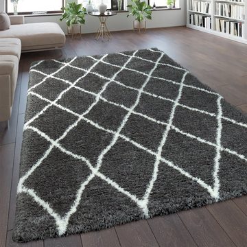Hochflor-Teppich Maghreb 075, Paco Home, rechteckig, Höhe: 54 mm, Rauten Muster, Scandi Design, weich und flauschig