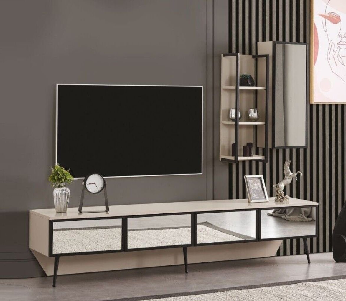 JVmoebel Wohnwand Luxus Wohnzimmer Set 2x TV und im Made Wandschrank in (3-St., Ständer weiß TV 2x Wandschranke), 1x Europa + Ständer farbe