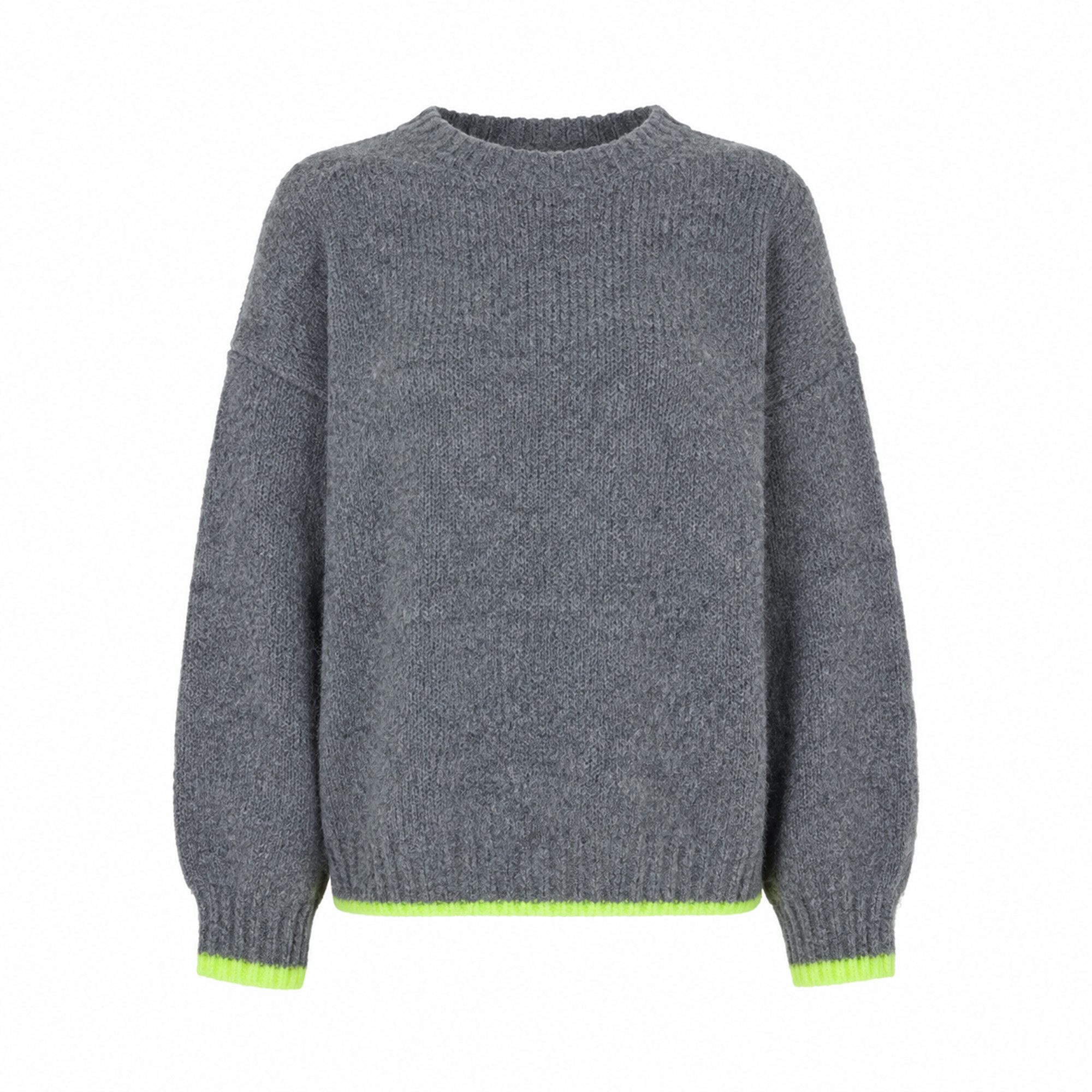 Emily Van Den Bergh Strickpullover FLUFFY PULLOVER MIT NEON-GELBEM RINGEL
