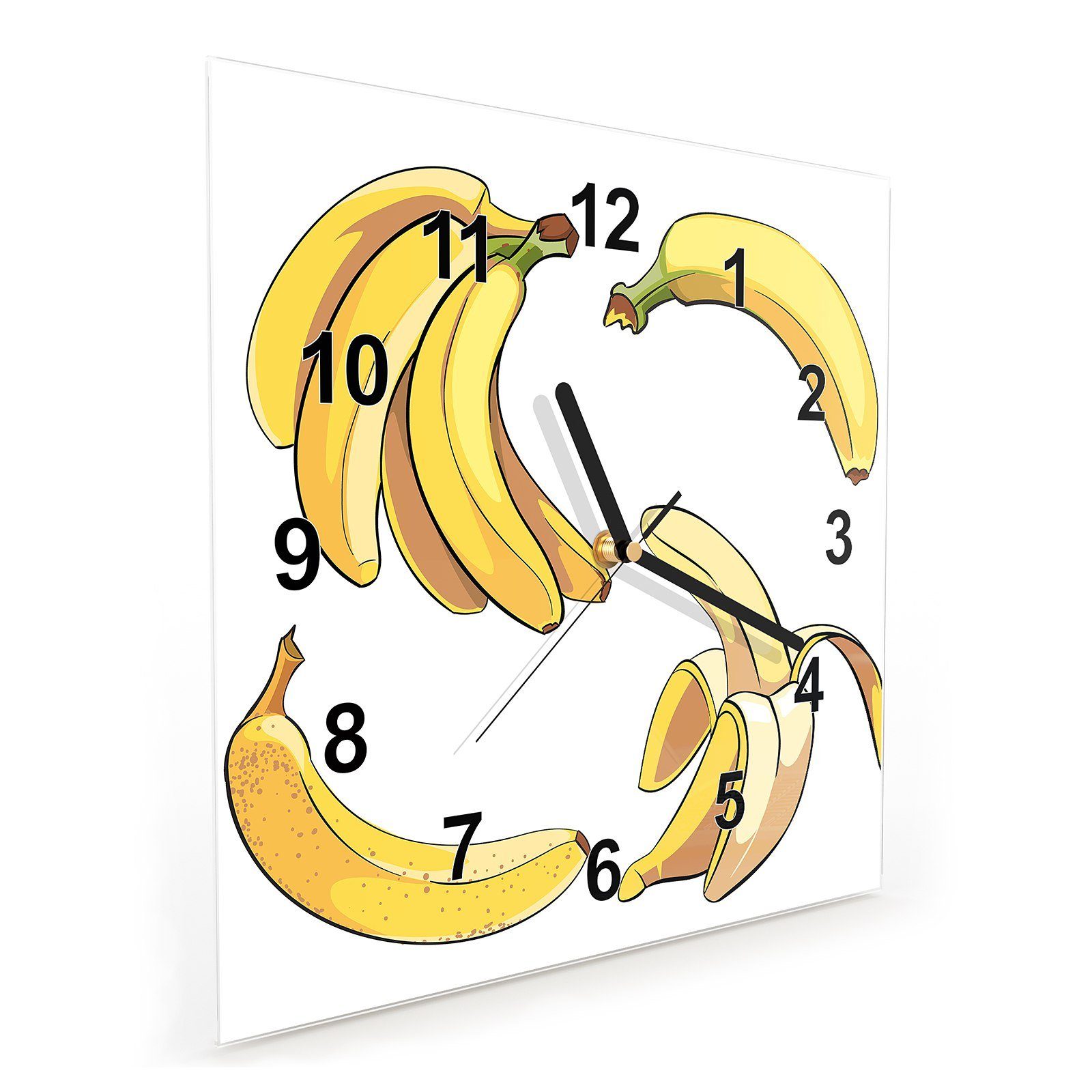 Bananen Glasuhr Cartoon Motiv Wandkunst im 30 mit Wanduhr Wanduhr Primedeco Größe 30 x cm Stiel