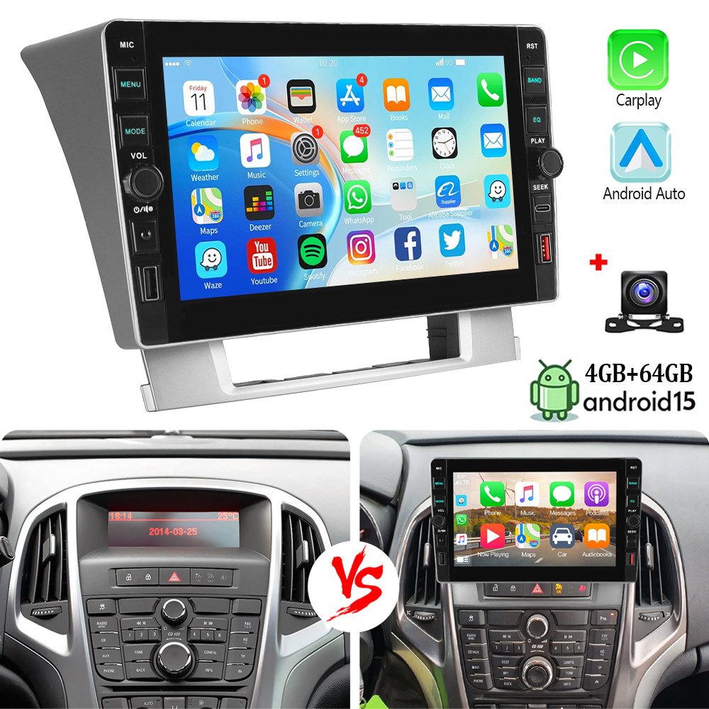 ESSGOO DAB+ Android 15 Für Opel Astra J 2010-2014 Carplay Mit USB und Type-C Autoradio (RDS, 4+64GB(optional), FM, USB- und Type-C, DAB+ (optional), SWC)