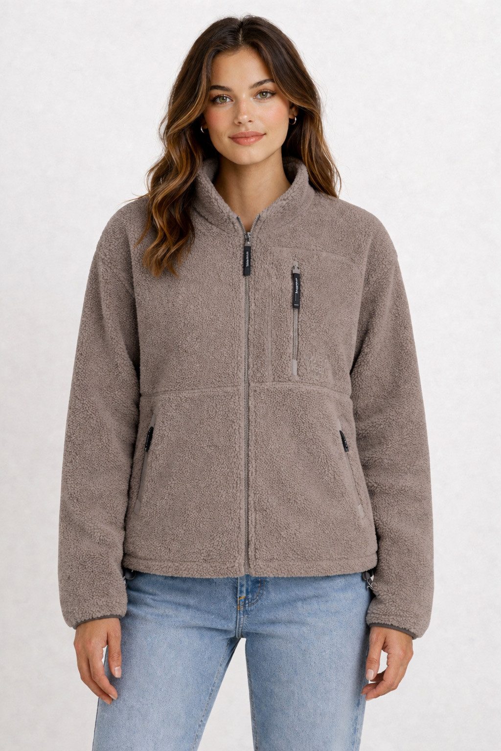 SUBLEVEL Fleecejacke Damen Teddyfleece Kuschelig Übergangsjacke Jacke Outdoor Stehkragen, Kapuze, flauschig, kuschelig, warm, Outdoor