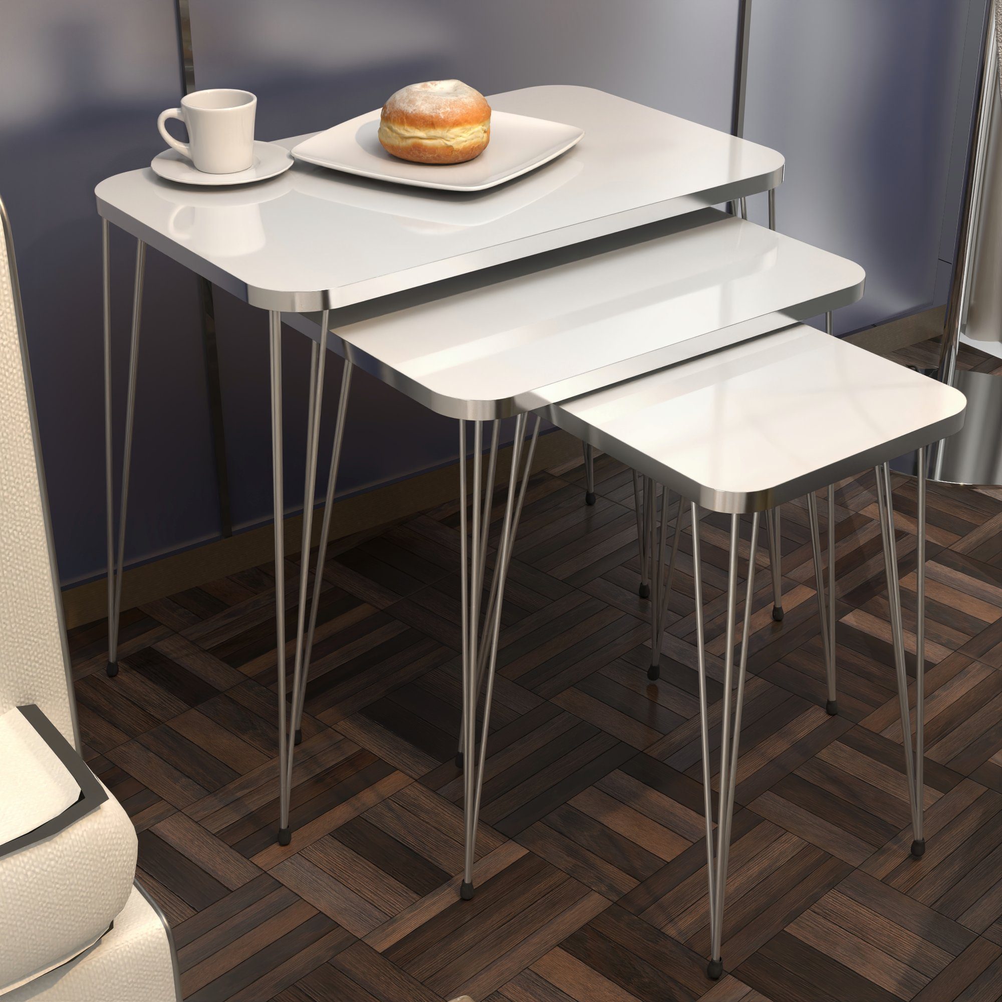 en.casa Satztisch, »Rudkøbing« Beistelltisch 3er Set mit Hairpinlegs Weiß günstig online kaufen