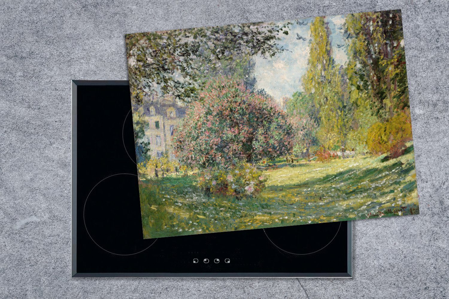 Monet, Gemälde Der tlg), Claude von (1 70x52 nutzbar, Park MuchoWow Mobile - Arbeitsfläche Herdblende-/Abdeckplatte Monceau Ceranfeldabdeckung cm, Vinyl,