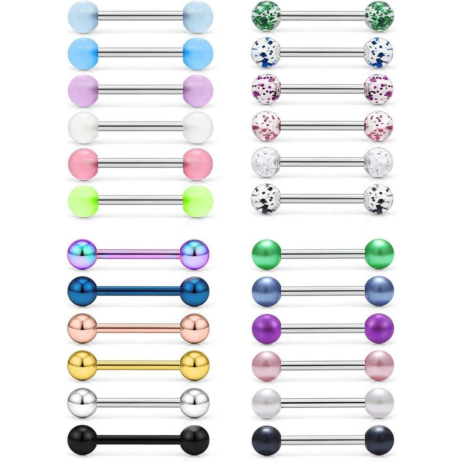 vcmart Piercing-Set 24stk Zungenpiercing Set 14G Chirurgenstahl Piercing Zunge Tongue