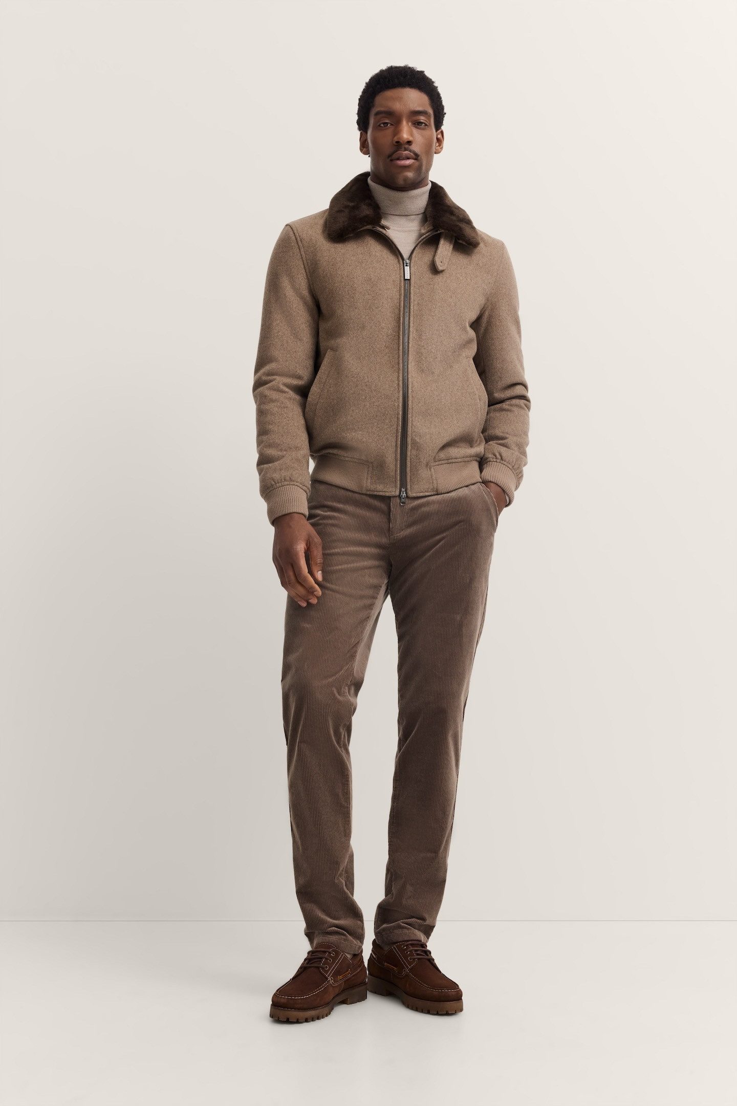 bugatti Wolljacke Modern Fit mit abnehmbarem Kunstfellkragen