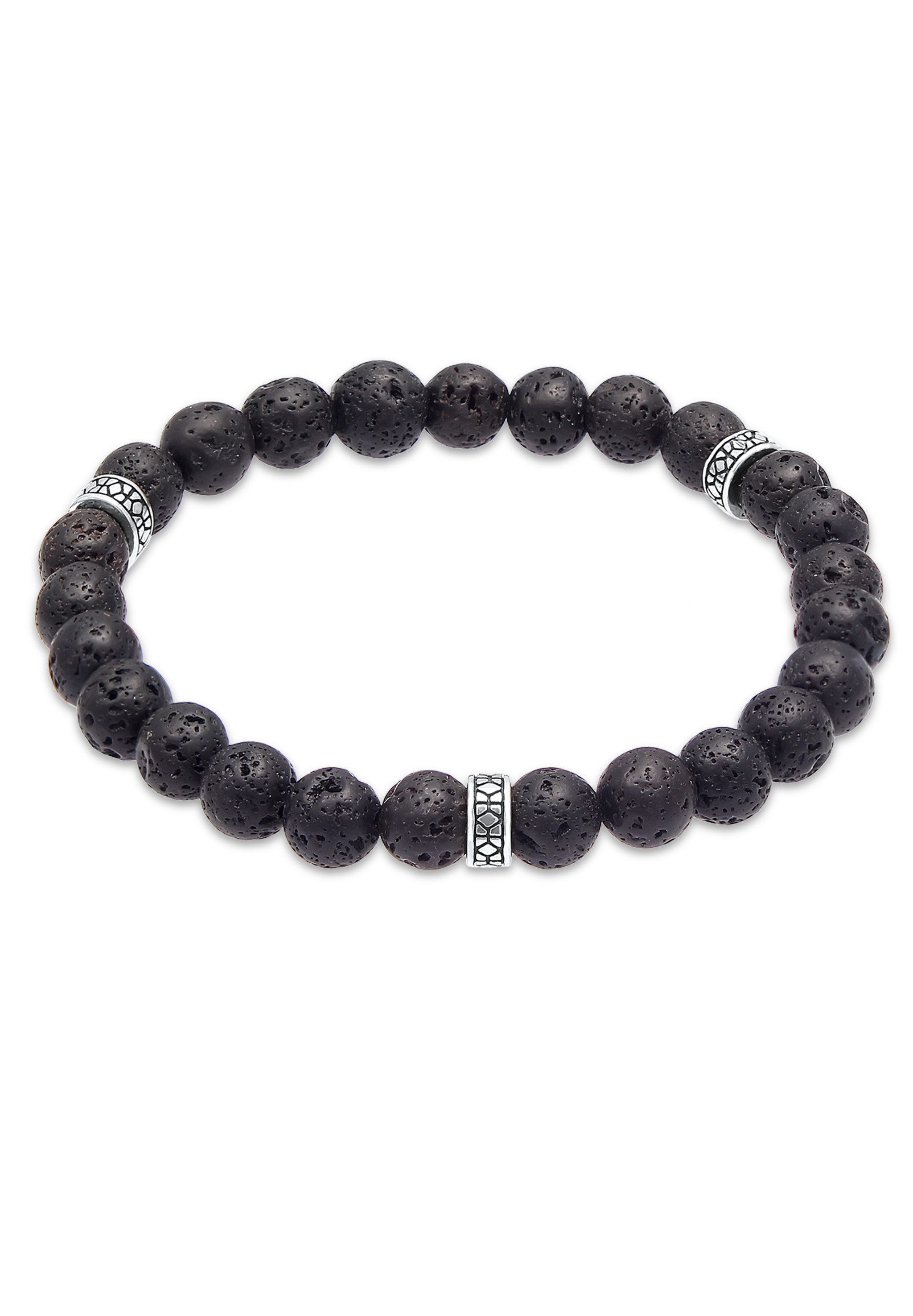 Kuzzoi Bead-Armband-Set Herren Lava Schwarz Vintage 925 Silber Oxidiert, Kugel