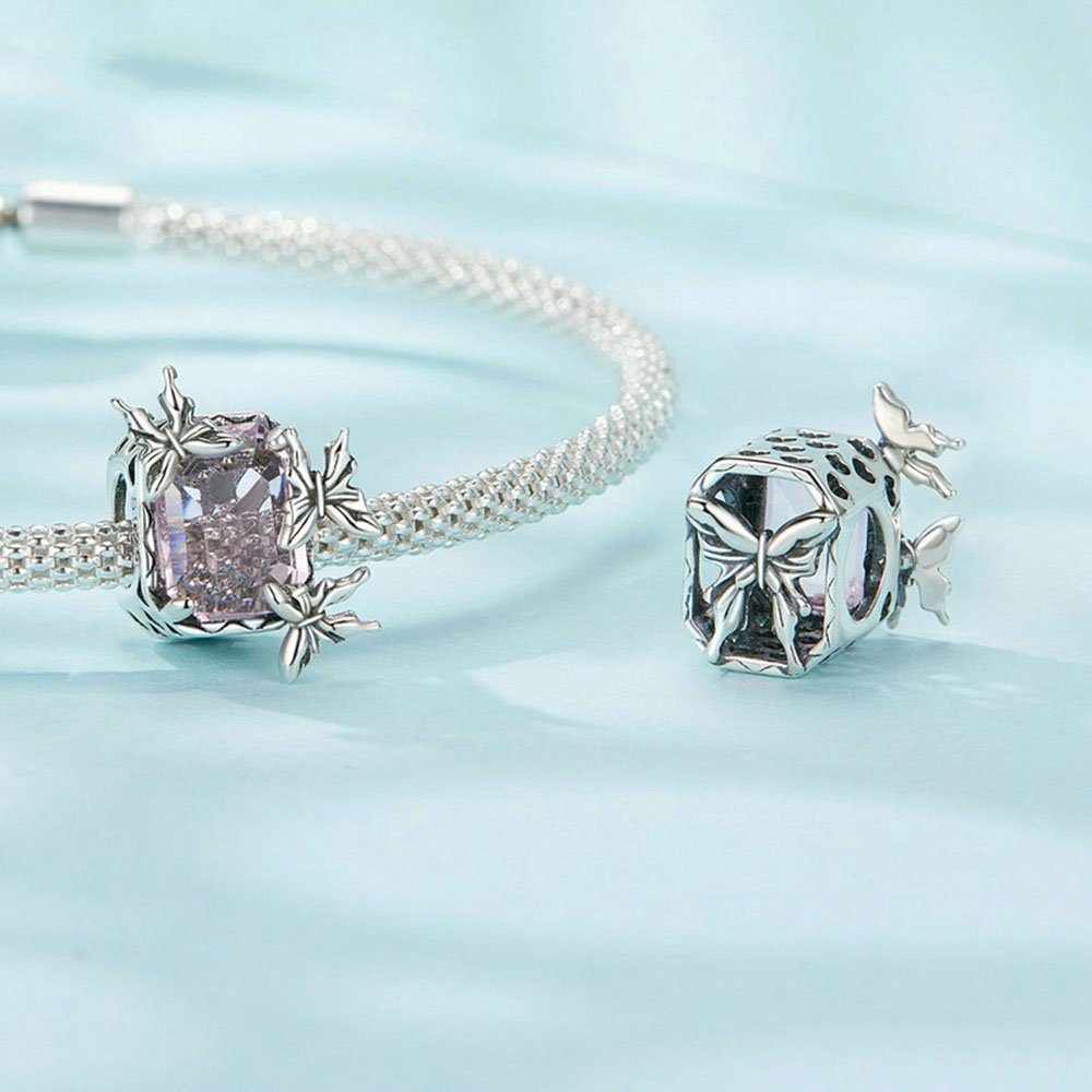 Sterling für (1-tlg., Halsketten), 925 Armbänder und liebe Geschenke Menschen Perlen Perlen Armband Rosa Silber diy POCHUMIDUU für Schmetterling Bead