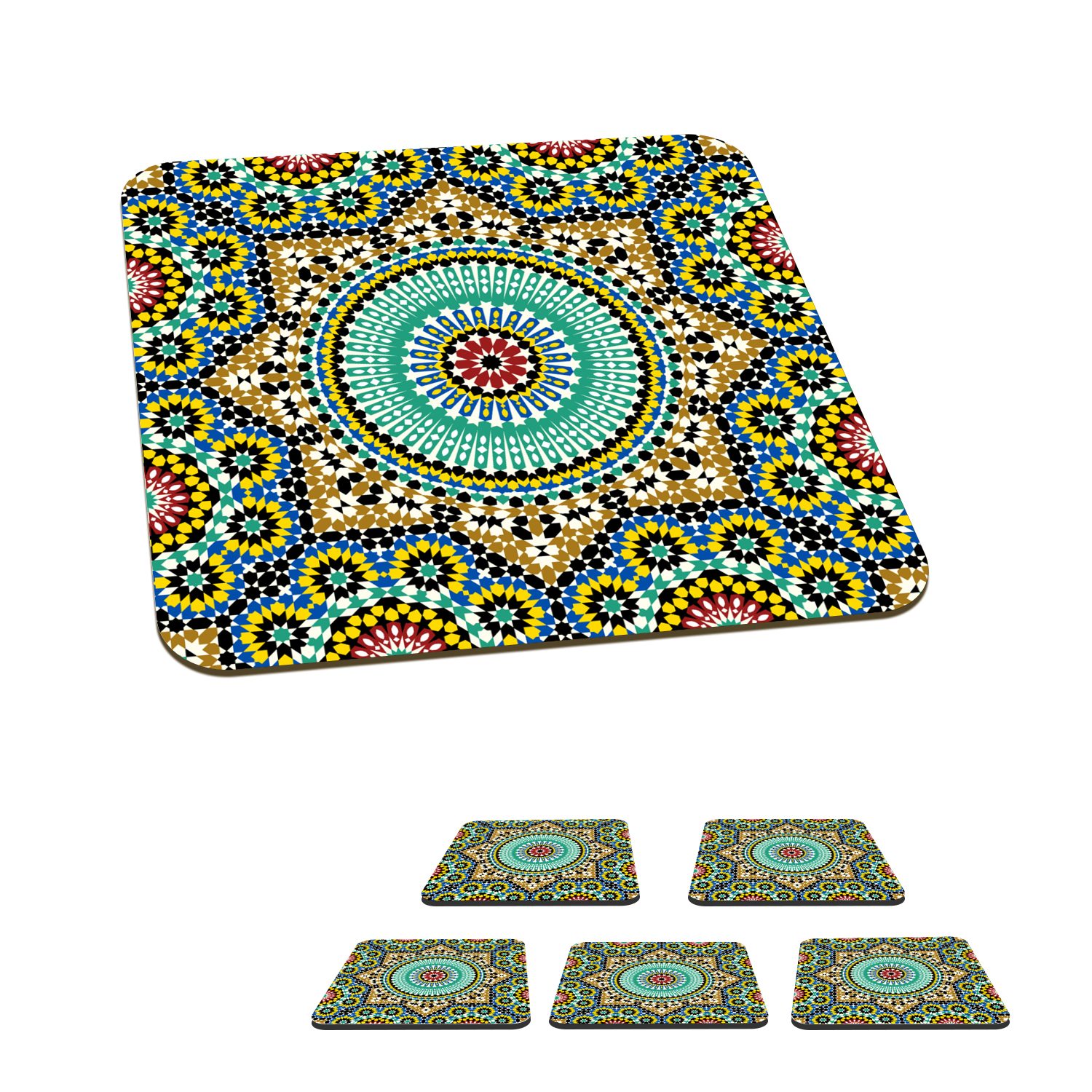 MuchoWow Glasuntersetzer Mosaik - Muster - Mandala, Zubehör für Gläser, 6-tlg., Glasuntersetzer, Tischuntersetzer, Korkuntersetzer, Untersetzer, Tasse