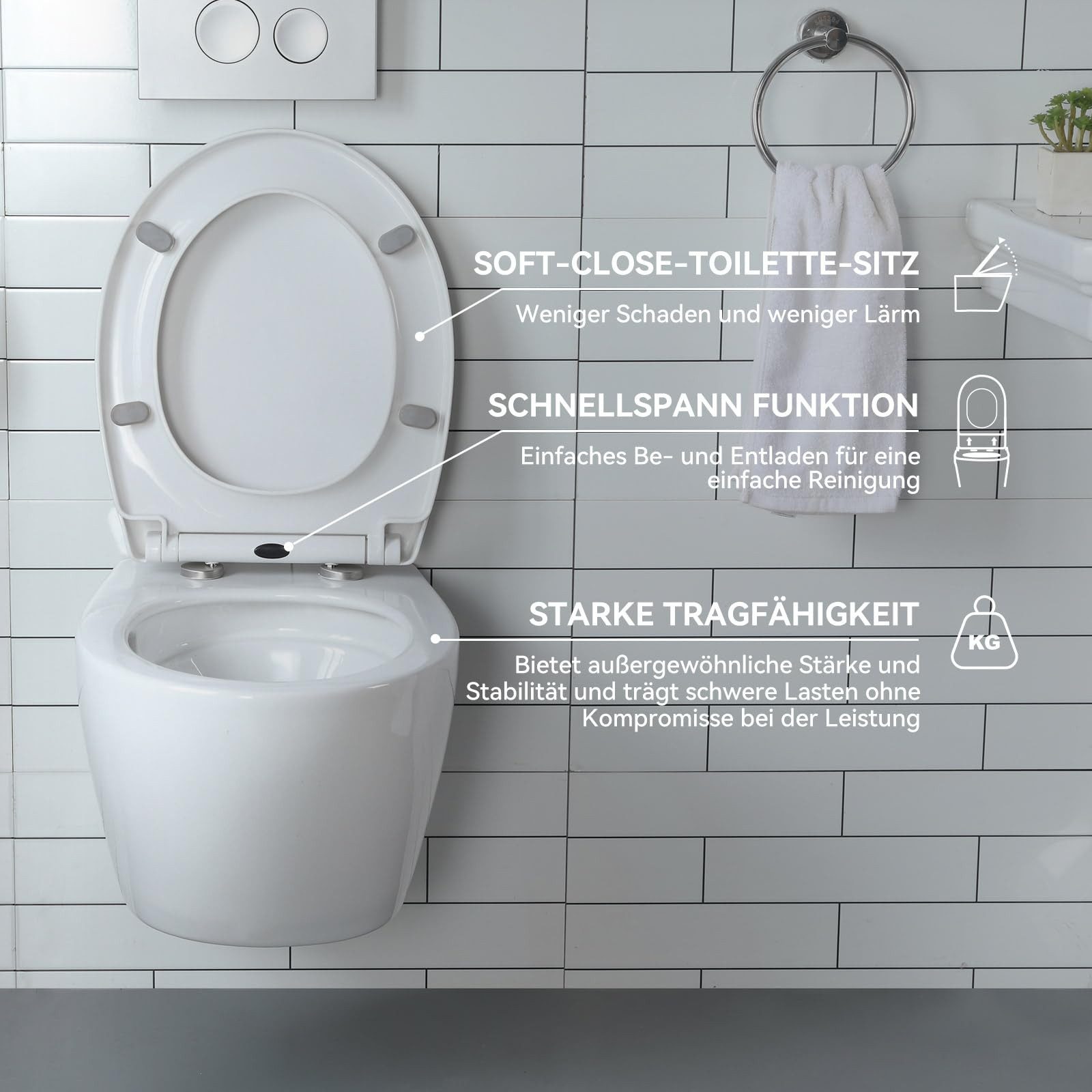HOROW WC-Komplettset Vorwandelement WC Set Spülkasten WC Drückerplatte Set, wandhangend, (Toilette mit Spülkasten Spülrandloses WC Wand WC Spülrandlos)