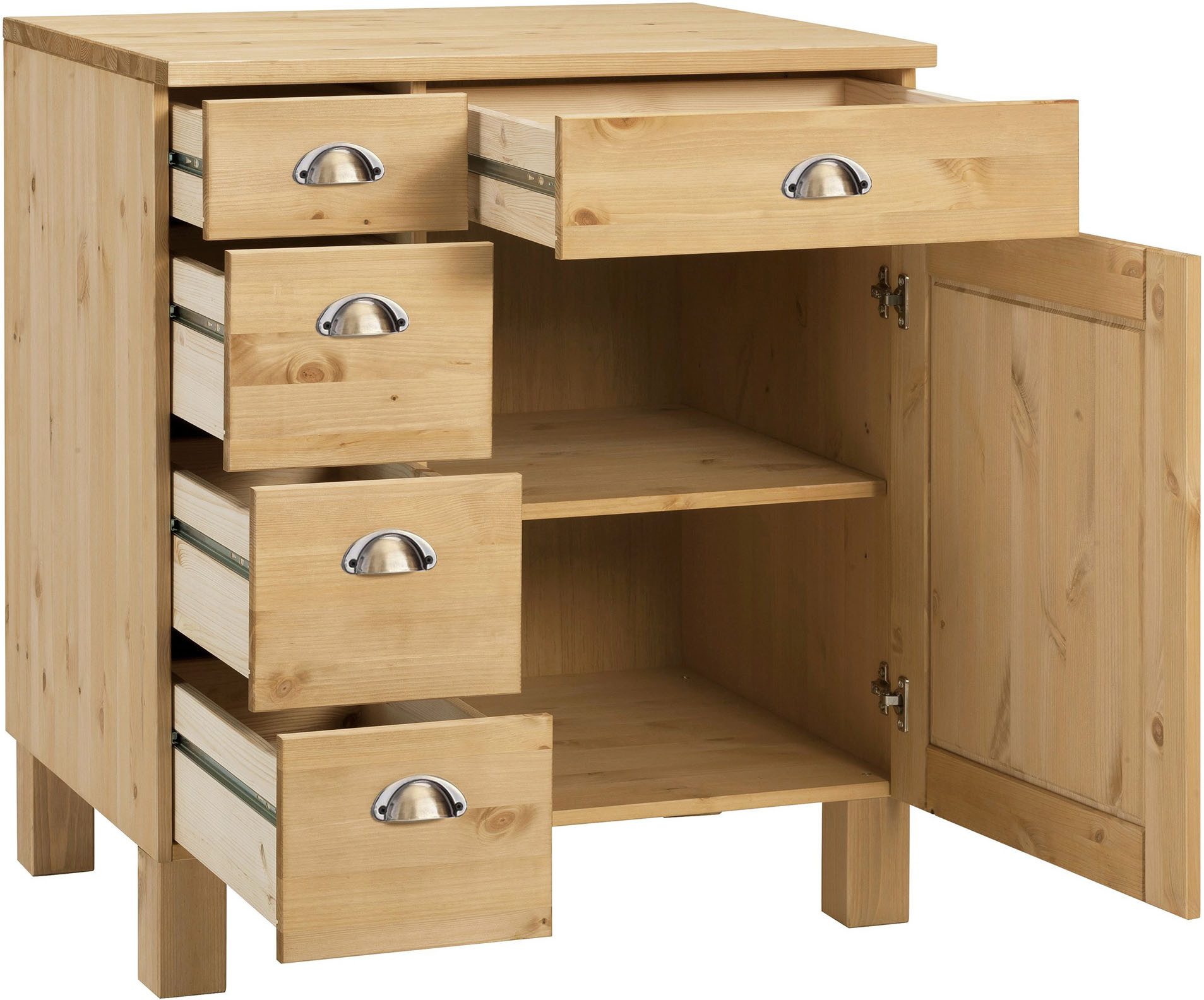 Home affaire Unterschrank Oslo 75 cm breit, 1 Tür, 5 Schubladen, aus Kiefer, Metallgriffe – Bild 4 von 5