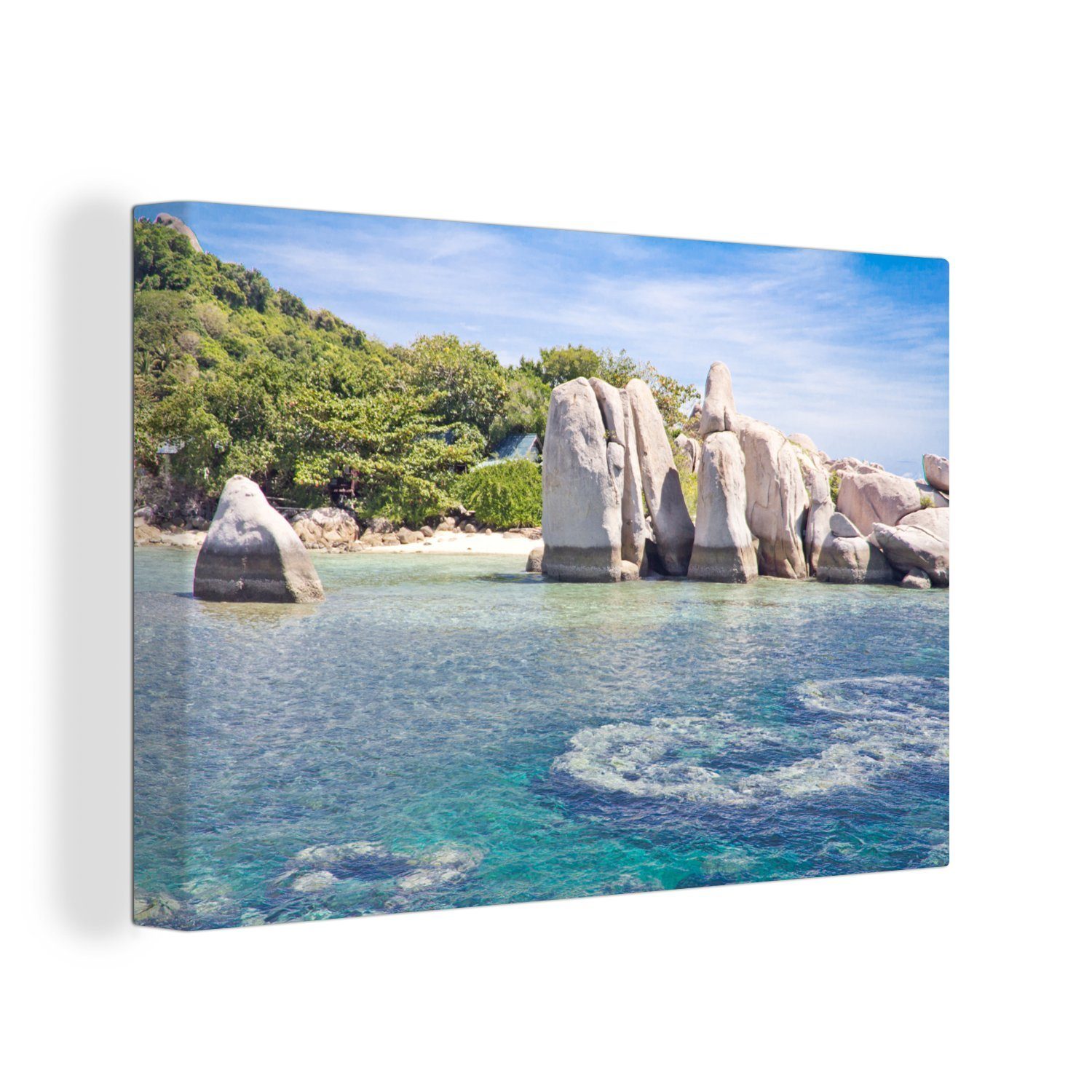 OneMillionCanvasses® Leinwandbild Felsen im Wasser Ko Tao in Thailand, (1 St), Wandbild Leinwandbilder, Aufhängefertig, Wanddeko, 30x20 cm