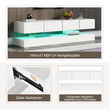 WISHDOR TV-Schrank LED TV Lowboard,Wandmontierter TV-Schrank (Weiß 130*33*15cm Stauraum, mit großer Kapazität, für bis zu 55 Zoll Fernseher) 16-farbige LED-Beleuchtung Wandschrank, Moderner und einzigartiger Look