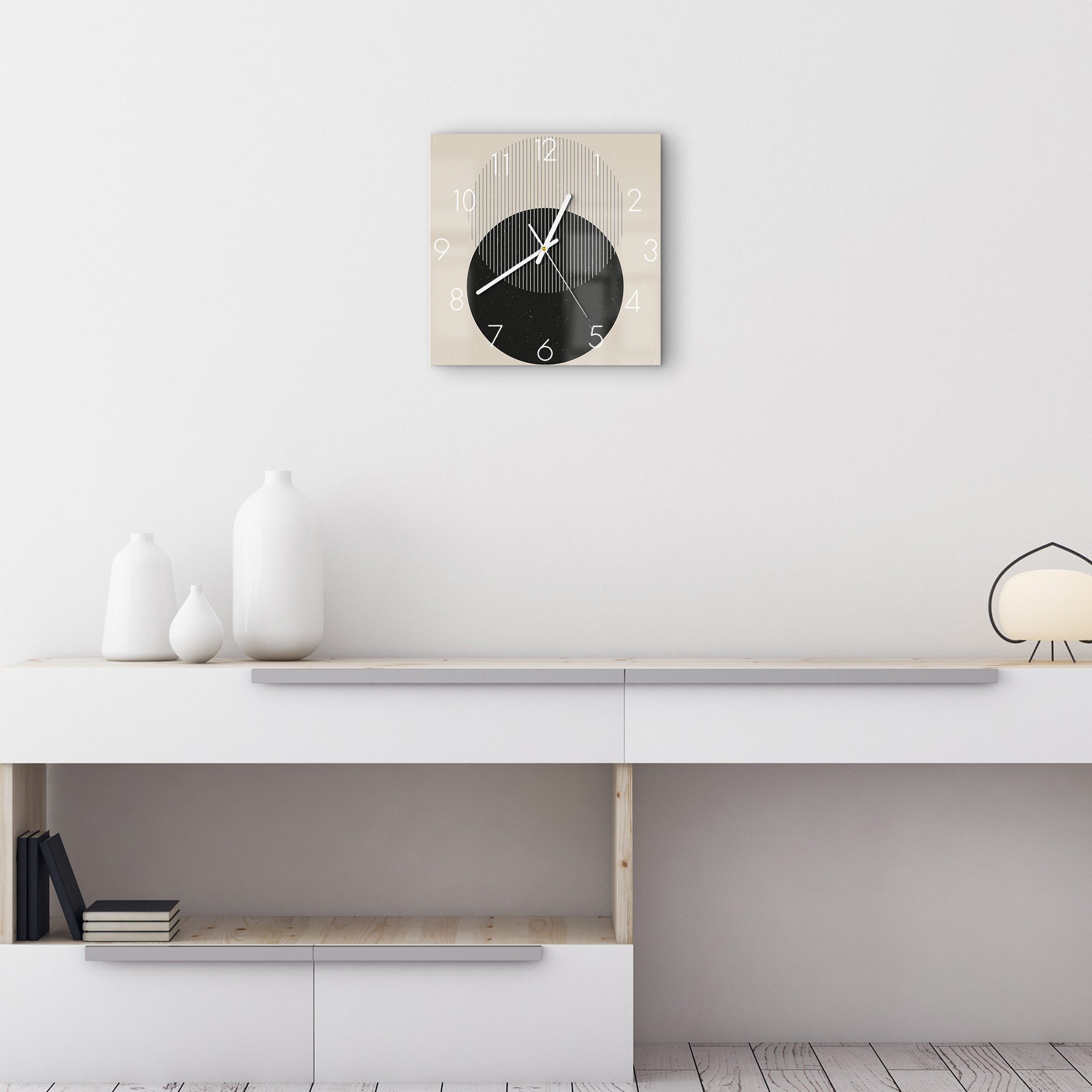 DEQOART Wanduhr 'Licht und Schatten' (Glas Glasuhr modern Wand Uhr Design Küchenuhr)