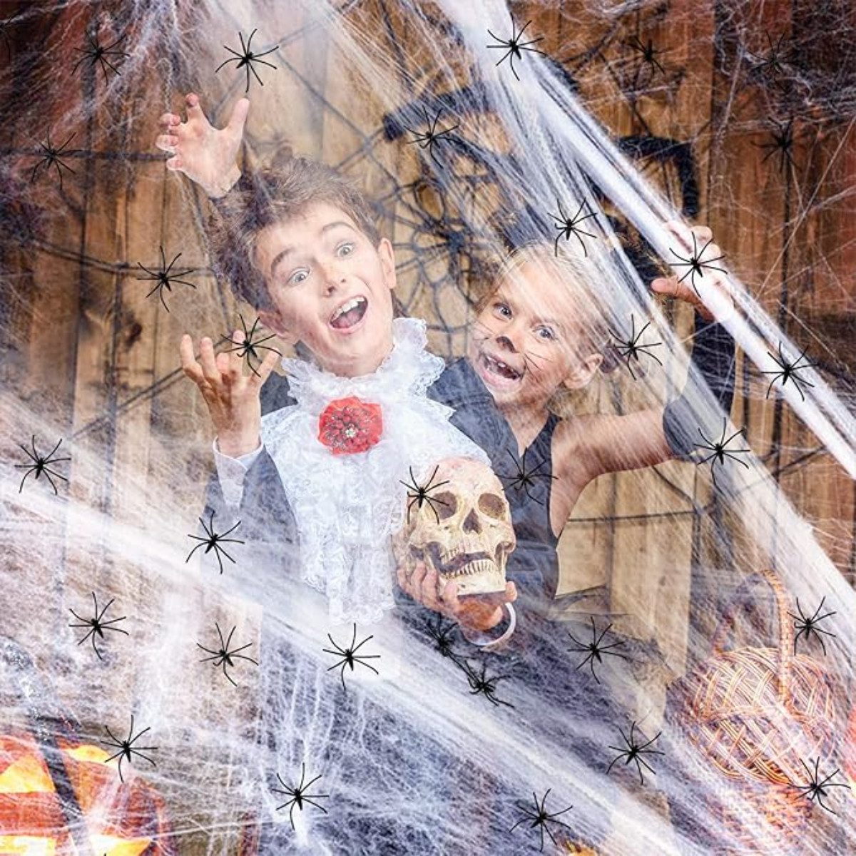 Montegoni Dekohänger Hängedekoration Spinnennetz Halloween Deko 100G weiß mit 30 Spinnen (Spinnennetz Halloween Deko 100G weiß mit 30 Spinnen Karnevalsparty), Karnevalsparty, Halloween Spinnen Deko, Horror Deko für Tisch, Garten