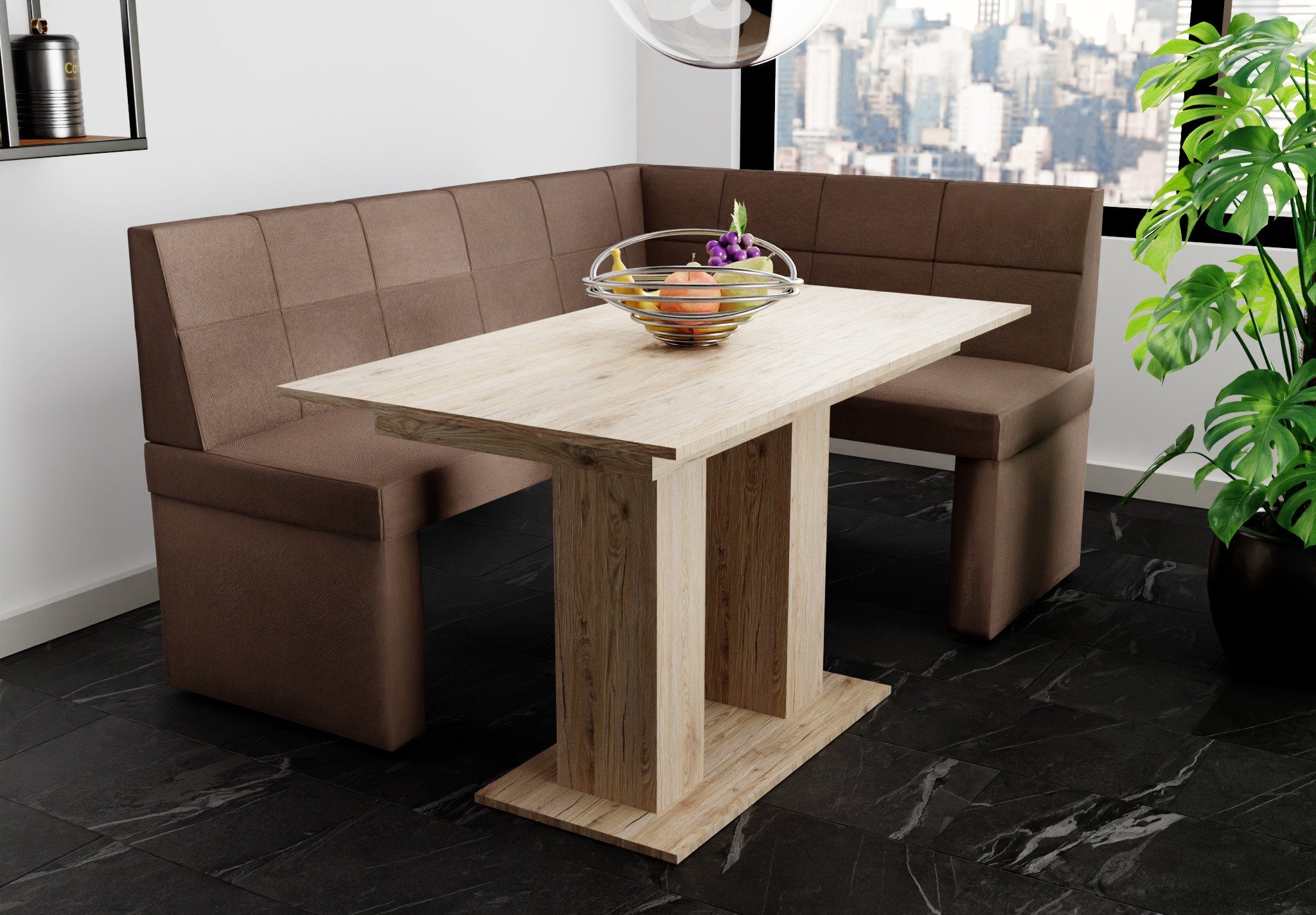 196x142cm XL“ Tisch Möbel ausziehbarer Sonoma, mit Größe „BLAKE Eckbankgruppe Eckbankgruppe Fun Tisch