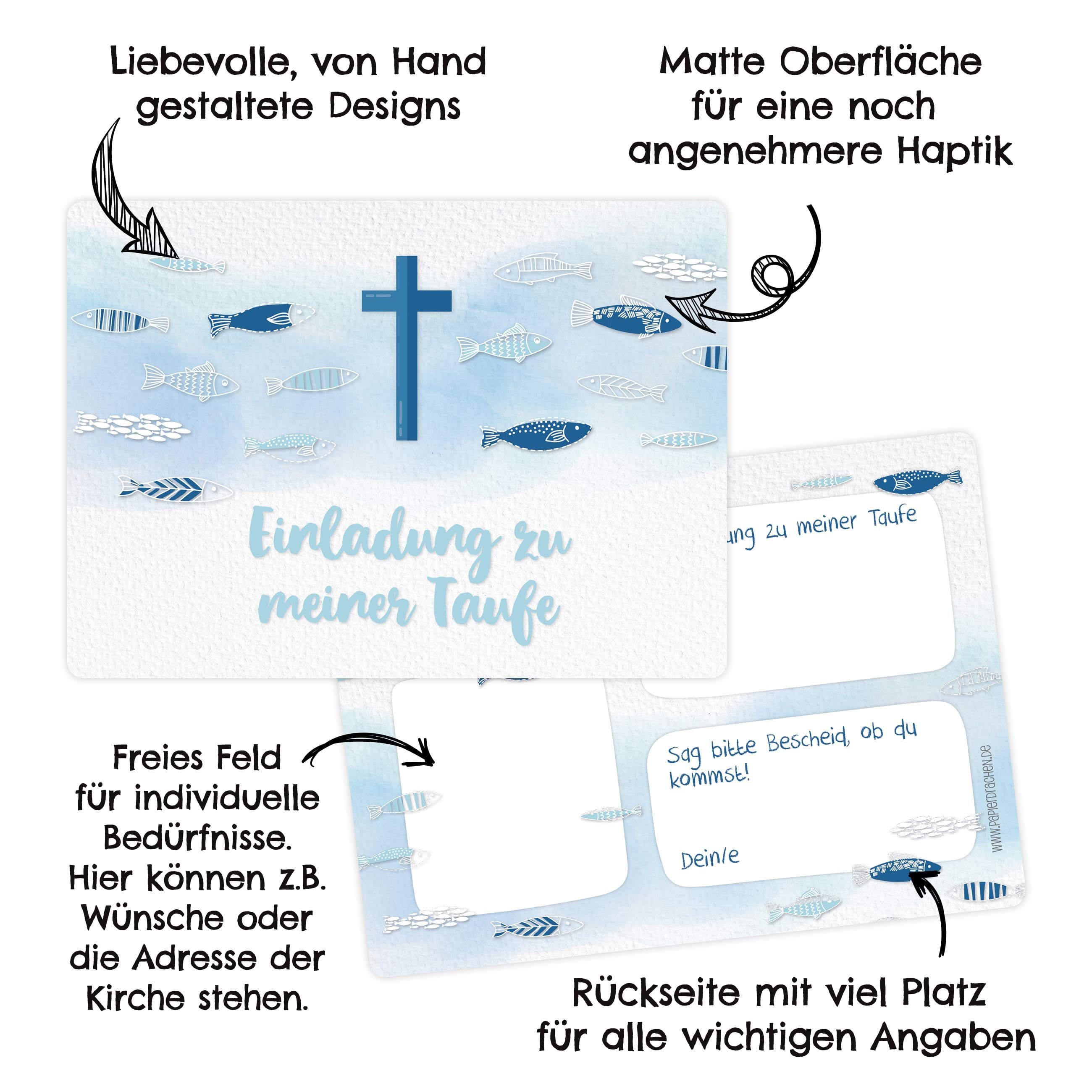 PAPIERDRACHEN Glückwunschkarte 13 Einladungskarten zur Taufe