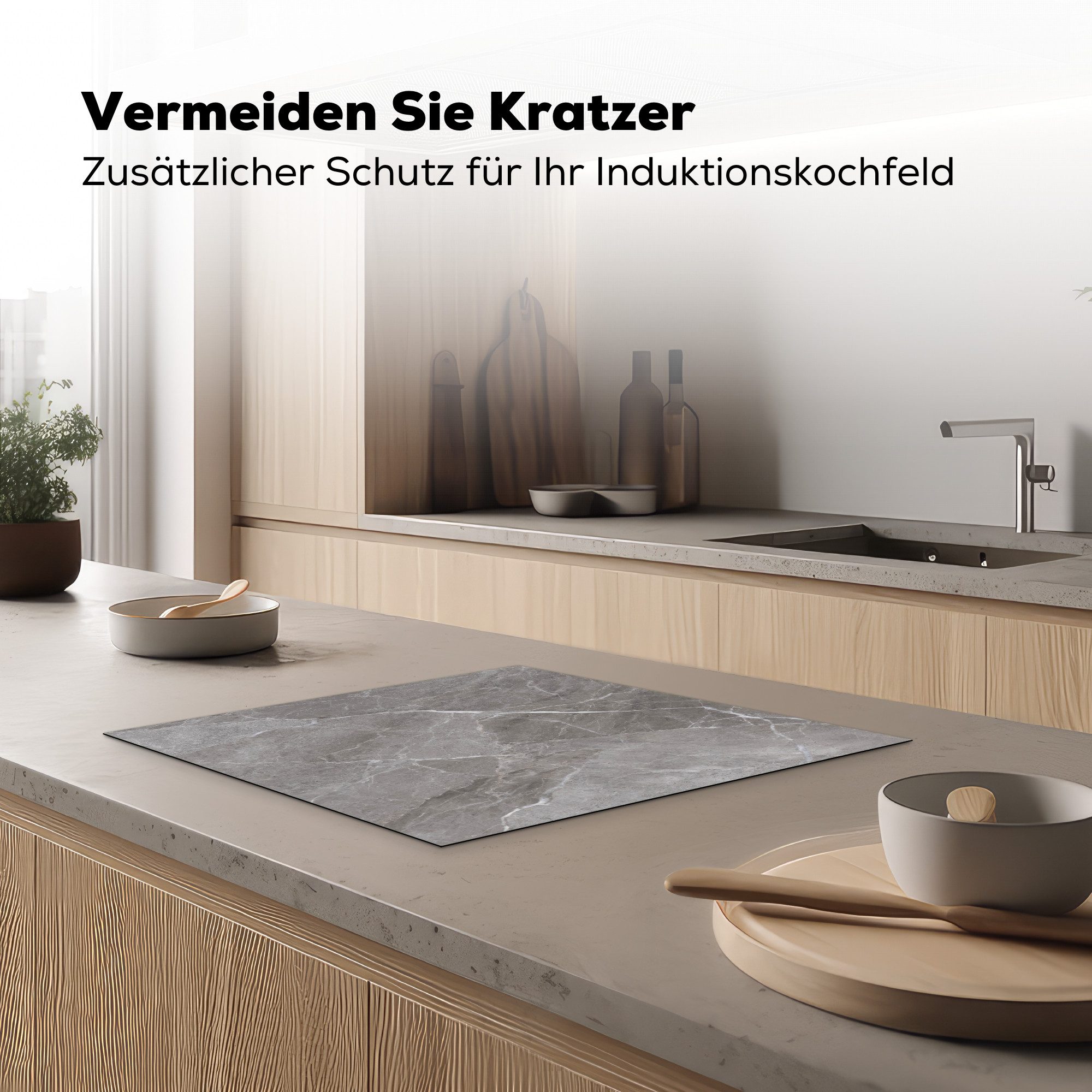 MuchoWow Herd-Abdeckplatte Marmor - Grau, Vinyl, (1 tlg), Ceranfeldabdeckung Küche, Herdabdeckplatte Einteilig, 60x52 cm