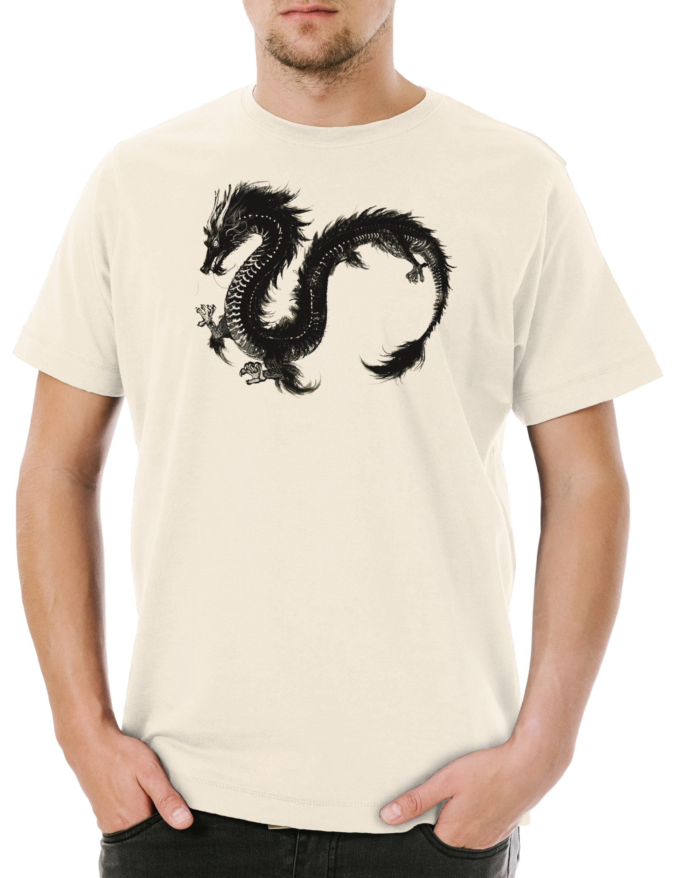 Print-Shirt Chinese Dragon III Herren T-Shirt Drache Fantasy Dungeons Tattoo