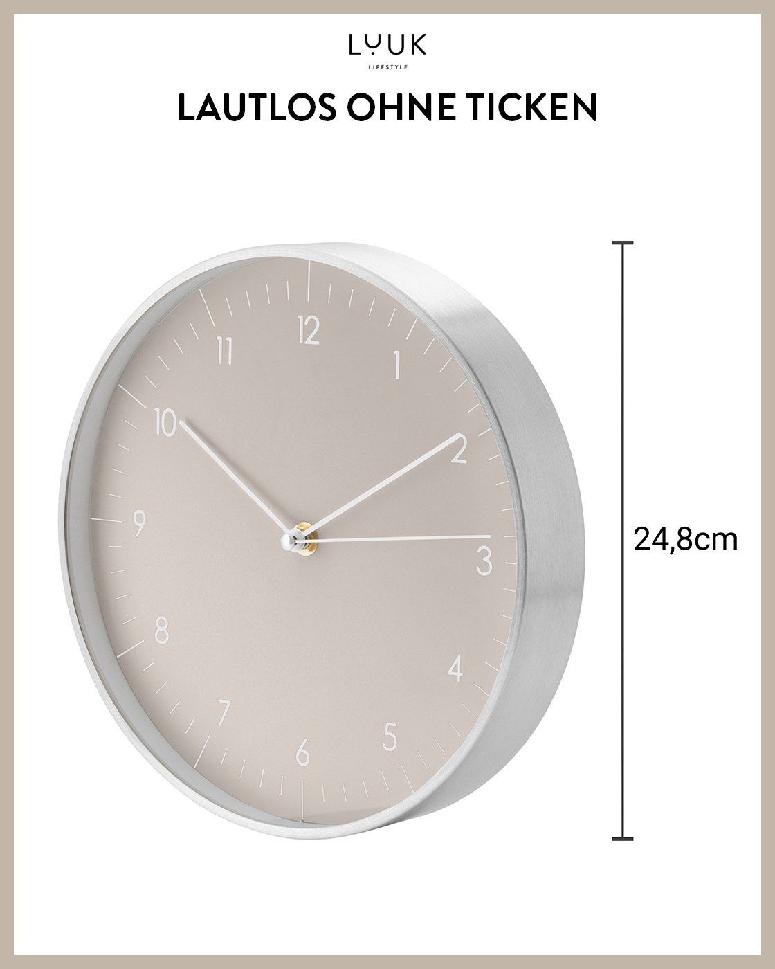 Design) & Ticken, und LUUK (lautlos LIFESTYLE ohne Helsinki Warmes Wanduhr Grau modernes skandinavisches