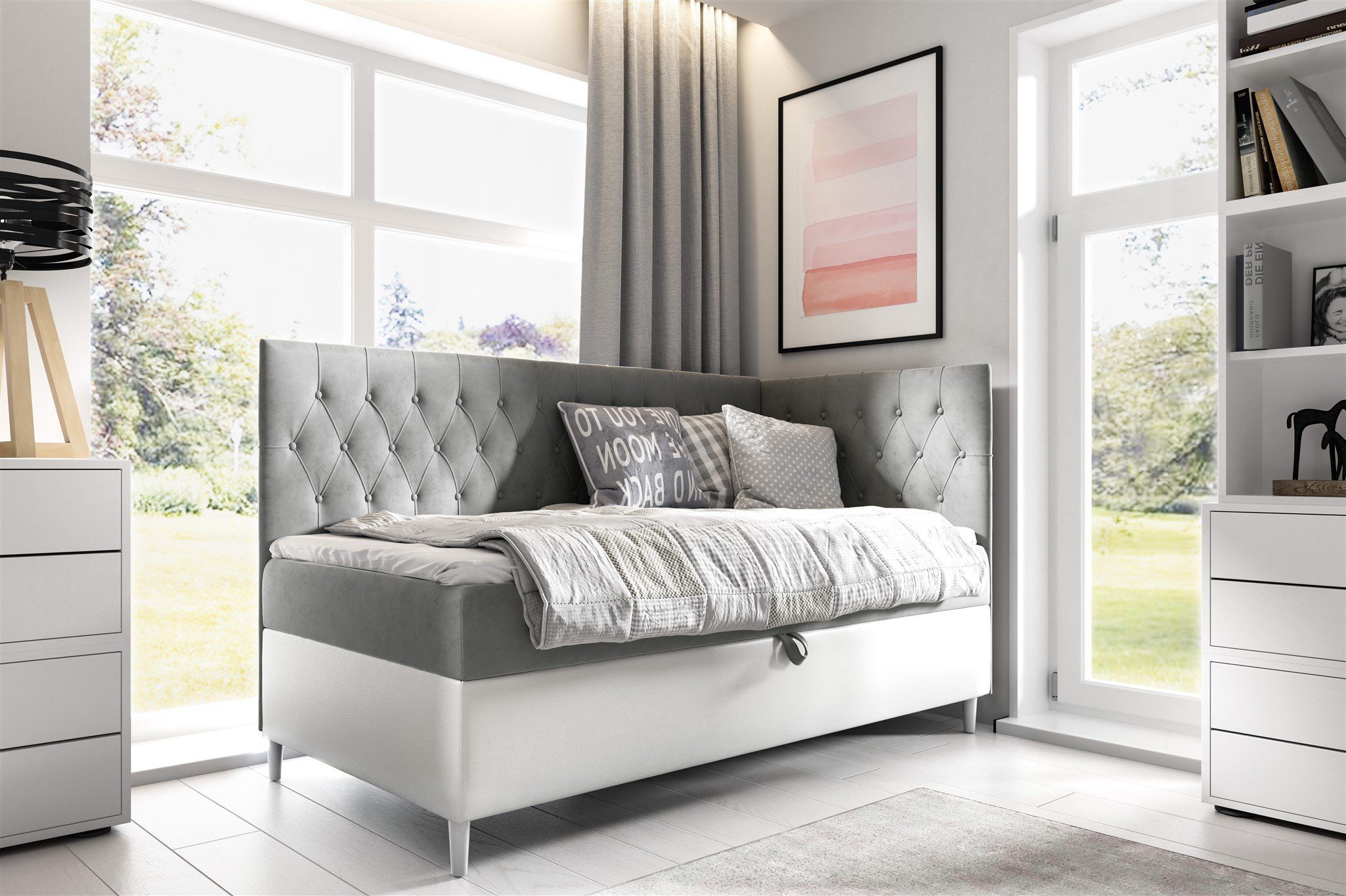 Fun Möbel Boxbett Gästebett Kinderbett FINJA Nr.3 (inkl. Bettkasten und Topper, Seitenteil rechts oder links), Kopf- und Seitenteil