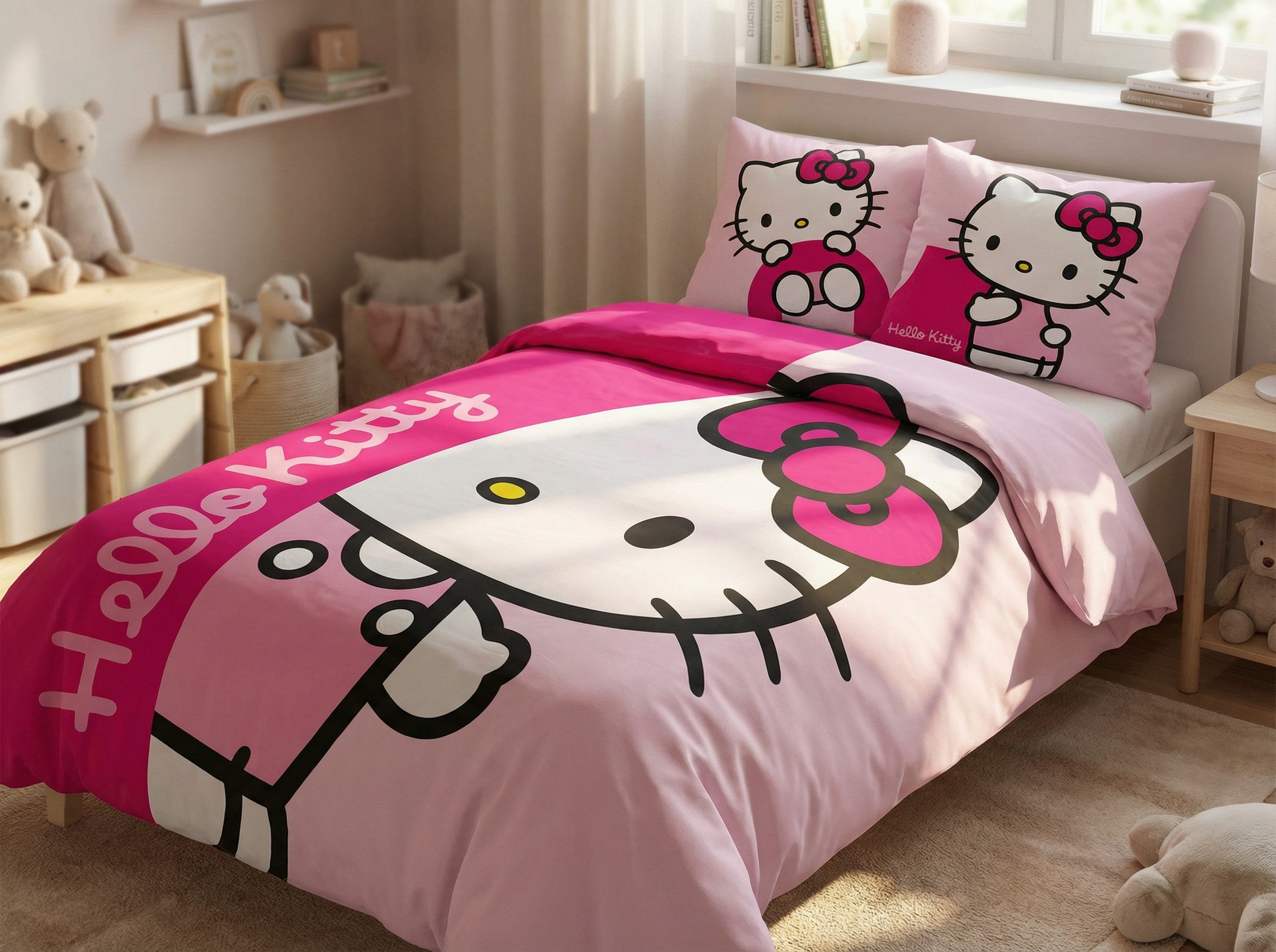 Hello Kitty Bettwäsche Hello Kitty Mädchen Flanell Bettwäsche 2tlg. Set 135-140x200 65x65, Baumwolle, 2 teilig, 100% Baumwolle – Bild 3 von 5
