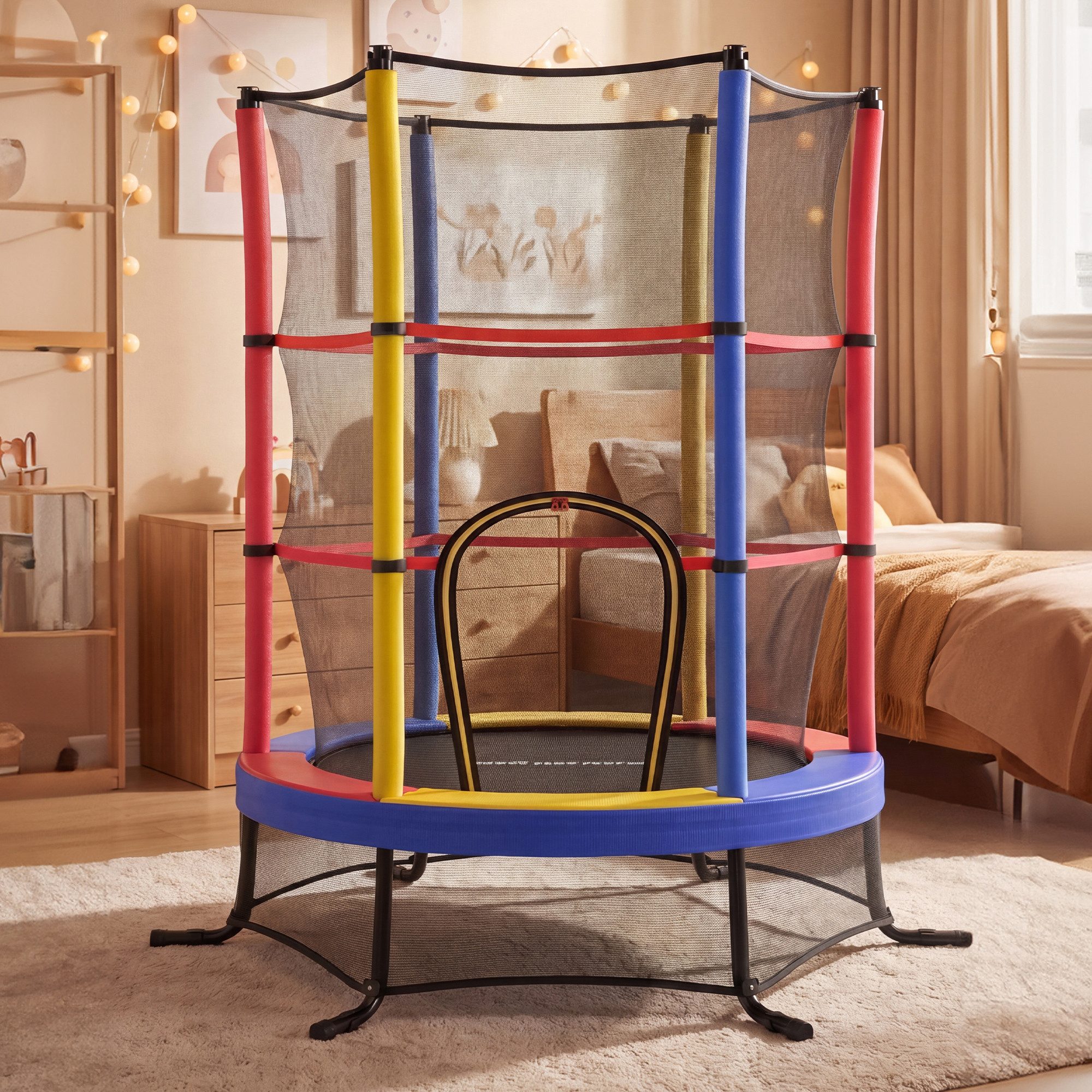 SONGMICS Kindertrampolin 174 cm Kindertrampolin mit Sicherheitsnetz, Randabdeckung, Stahlrahmen, Mini-Trampolin Fitness, Gartentrampolin, für indoor und outdoor