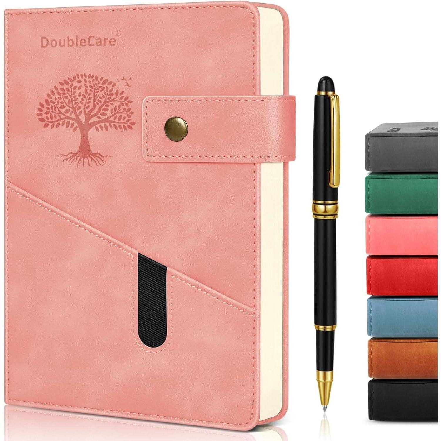 LuxusKollektion Tagebuch Notizbuch A5 Liniert Tagebuch Rosa mit Tasche in Lederoptik