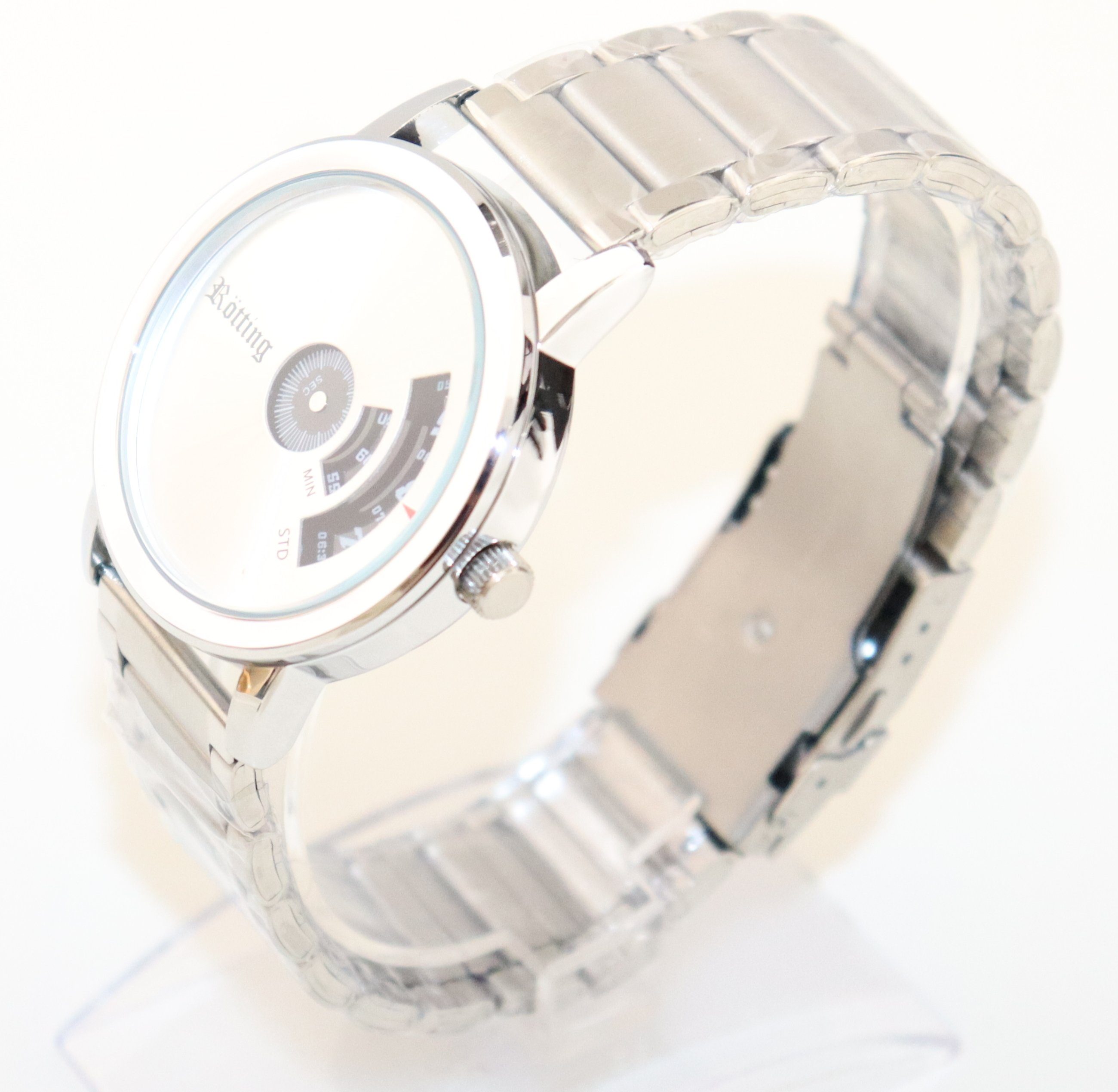 Rötting Design Quarzuhr Herrenuhr silberfarben Ziffernblatt mit einer innovativen Zeitanzeige, aus der Collection "Rötting"