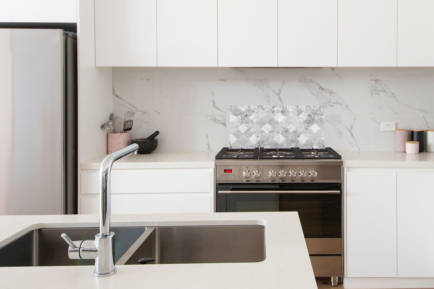 - (1-tlg), 60x30 cm, - Marmoroptik - gegen Wandschutz, Strukturen und Küchenrückwand MuchoWow - für Marmor Schmutzflecken Küchen Grau Vintage, Fett