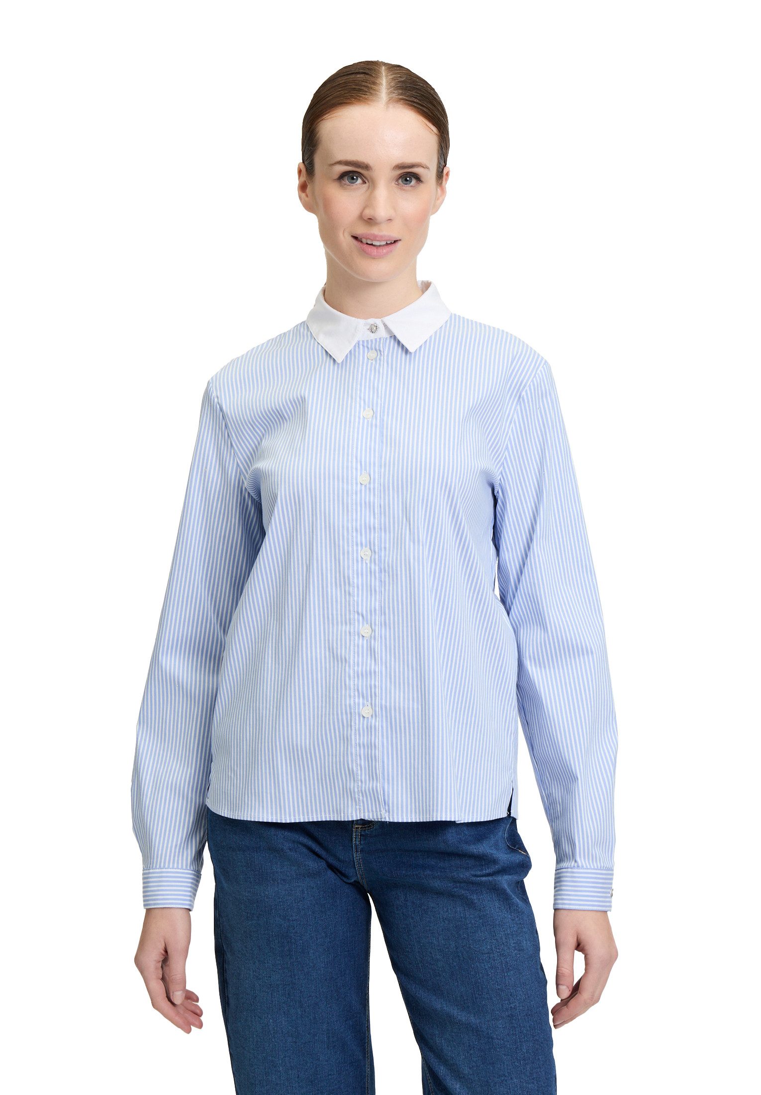Klassische Bluse Cartoon Damen Streifenbluse mit Strass