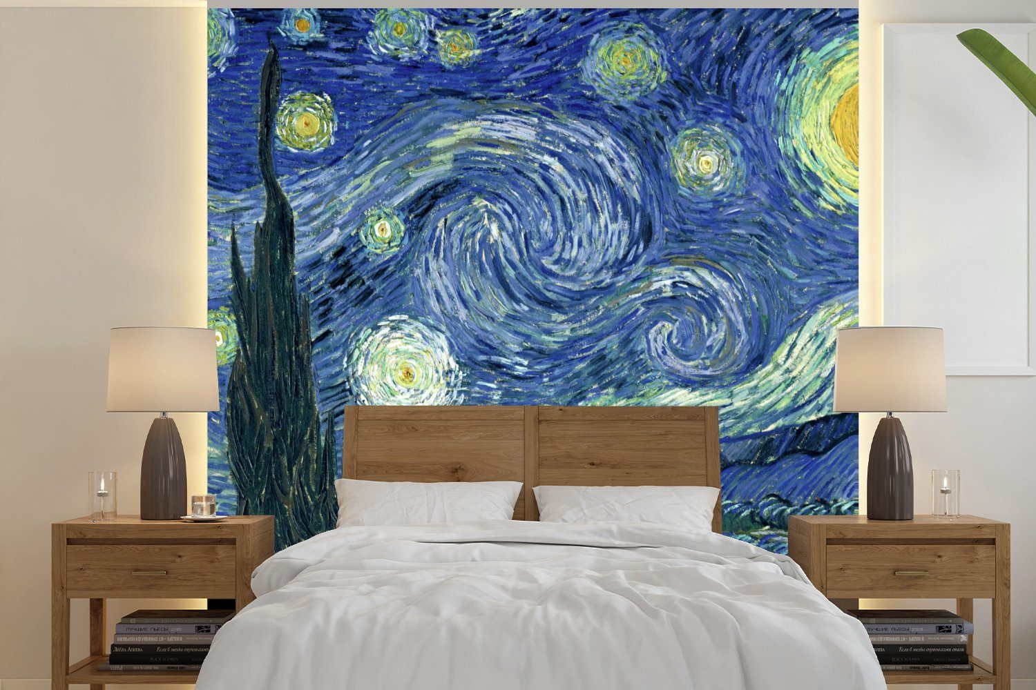 MuchoWow Fototapete Sternennacht - Gemälde - Alte Meister - Vincent van Gogh, Matt, bedruckt, (5 St), Vinyl Tapete für Wohnzimmer oder Schlafzimmer, Wandtapete