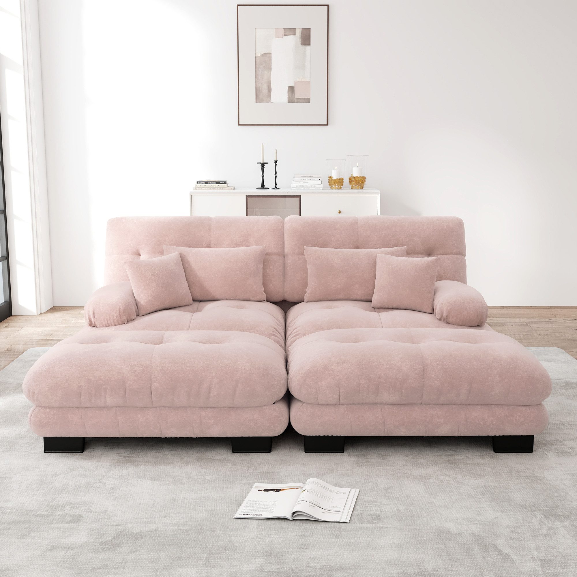 i@home Sofa Exquisites Chenille-Sofa mit Cloud-Komfort–Individuell Kombinierbar, Cloud Ecksofa,Chenille Doppelsofa 2 Lendenkissen und 2 Dekokissen, Cloud-Look, Vintage-Chenille, federlose Sitzkissen