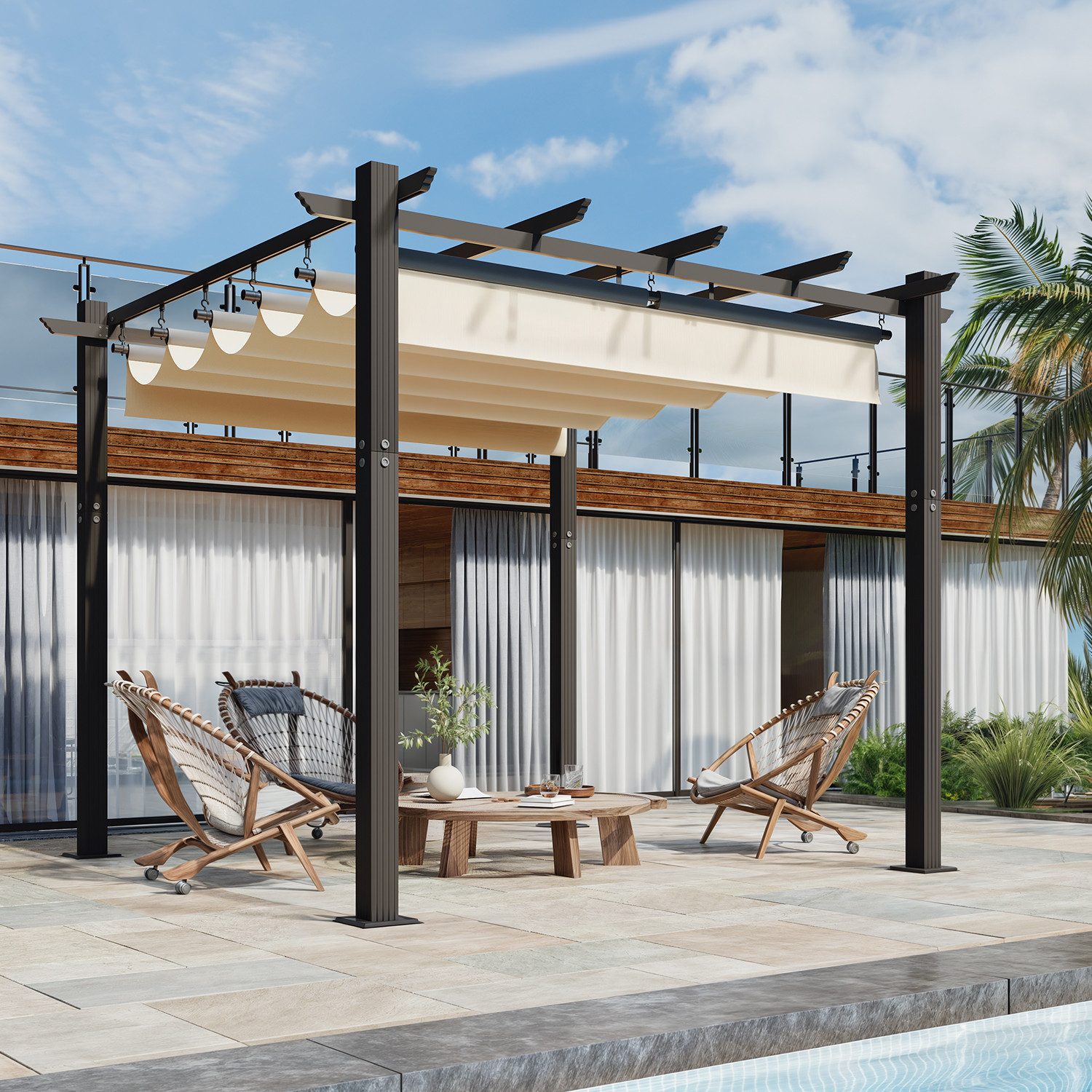 GUNJI Pergola 3x3/3x4m Winterfest, Magnetisch befestigte Aluminium-Pergola, günstig online kaufen