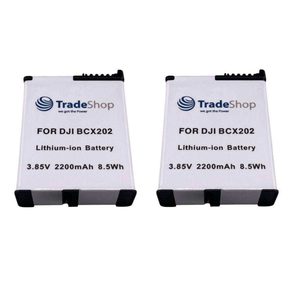 Trade-Shop 2x Akku passend für DJI BCX202 Osmo Action 3 Action 4 Action 5 Kamera-Akku Li-Ion 2200 mAh (3,85 V)
