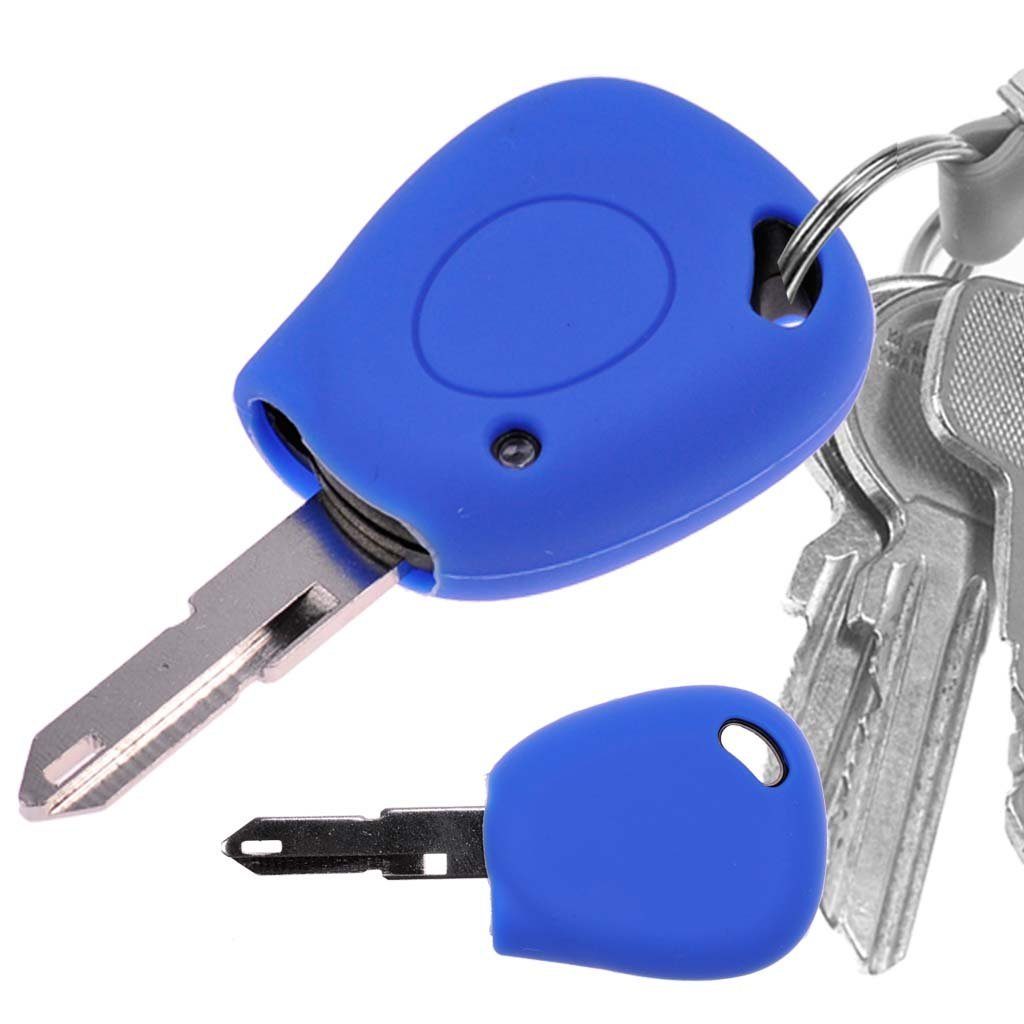mt-key Schlüsseltasche Autoschlüssel Softcase Silikon Schutzhülle Blau, für Renault R19 Clio I Twingo C06 Megane I 1 Tasten Funk Fernbedienung