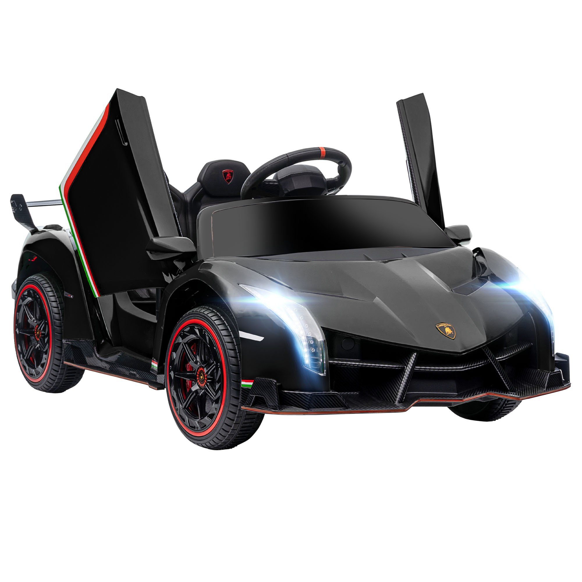 HOMCOM Elektro-Kinderauto Elektrofahrzeuge mit MP3-Player, Scheinwerfer, Kinderfahrzeug, Schwarz, Belastbarkeit 30 kg, (1-tlg), 111L x 61B x 45H cm