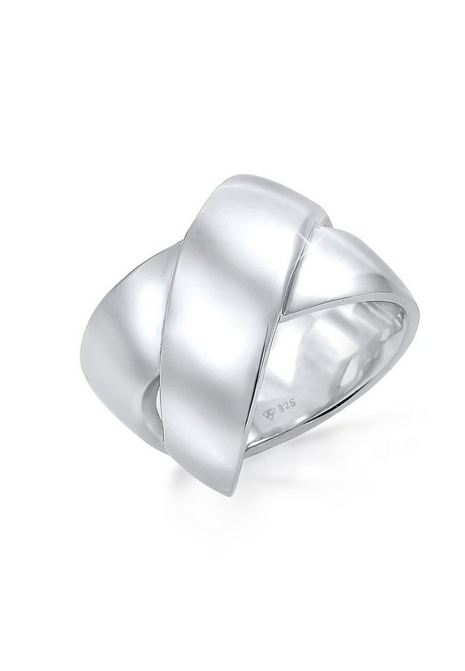 Elli Premium Fingerring Bandring Modern Statement Blogger Kreuz 925 Silber,  Modischer Basic Ring aus 925er Sterling Silber