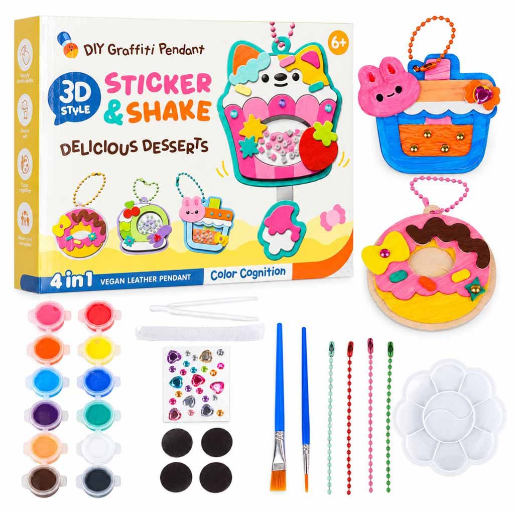 Ikonka Kreativset Bastelset Schlüsselanhänger Taschenanhänger, (Spar-Set, 4-tlg., 7 x 7 cm kindgerecht), 4 Anhänger, 12 Farben, Magnete, Schmucksteine