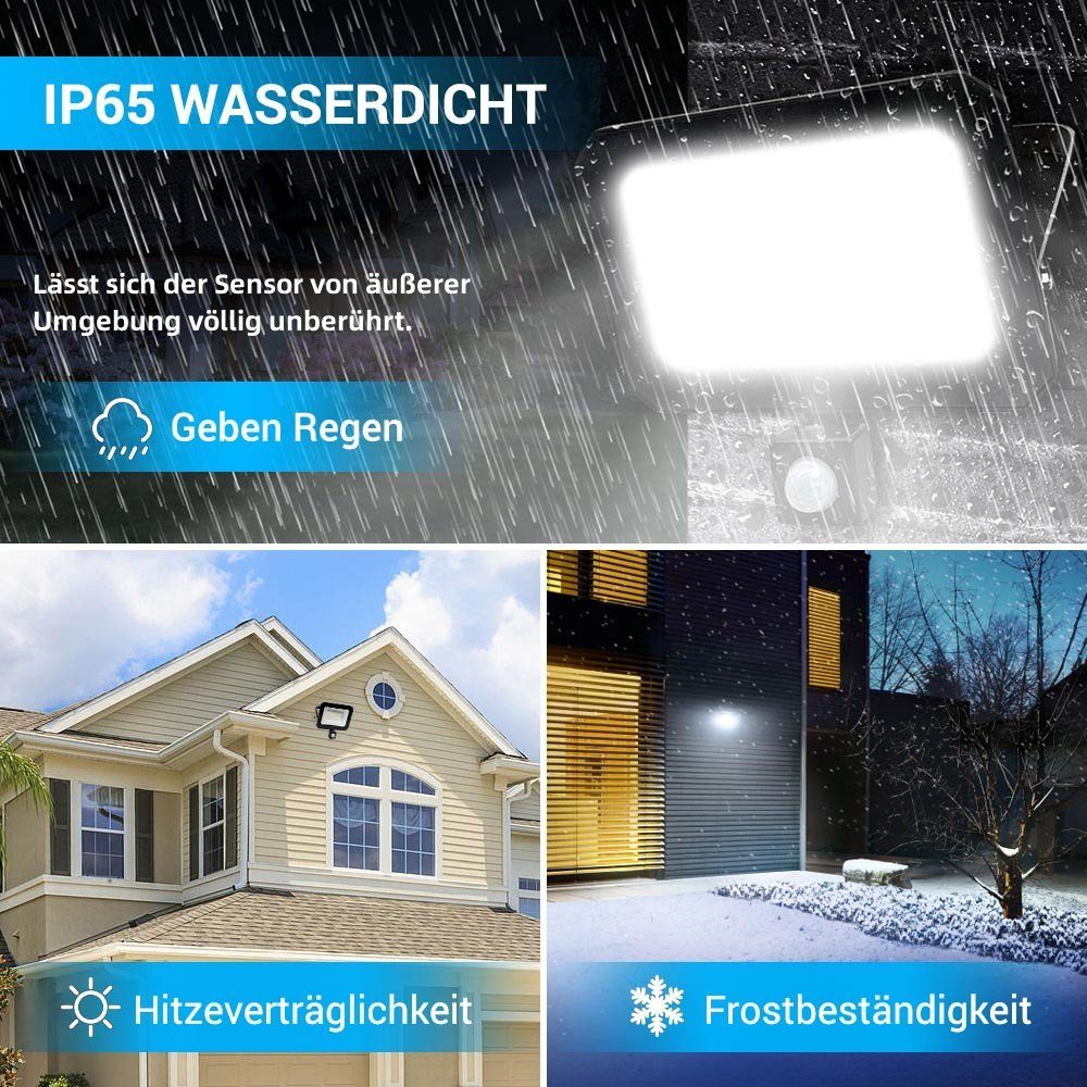 Mustwin LED Flutlichtstrahler, LED fest 1,5M Wasserdicht mit Tageslichtweiß, IP65 integriert, Scheinwerfer Stromkabel