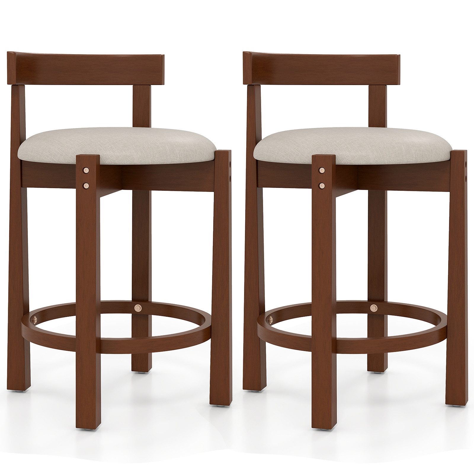 COSTWAY Barhocker Barstuhl Holz (2er Set), mit Rückenlehnen Sitzhöhe 62cm