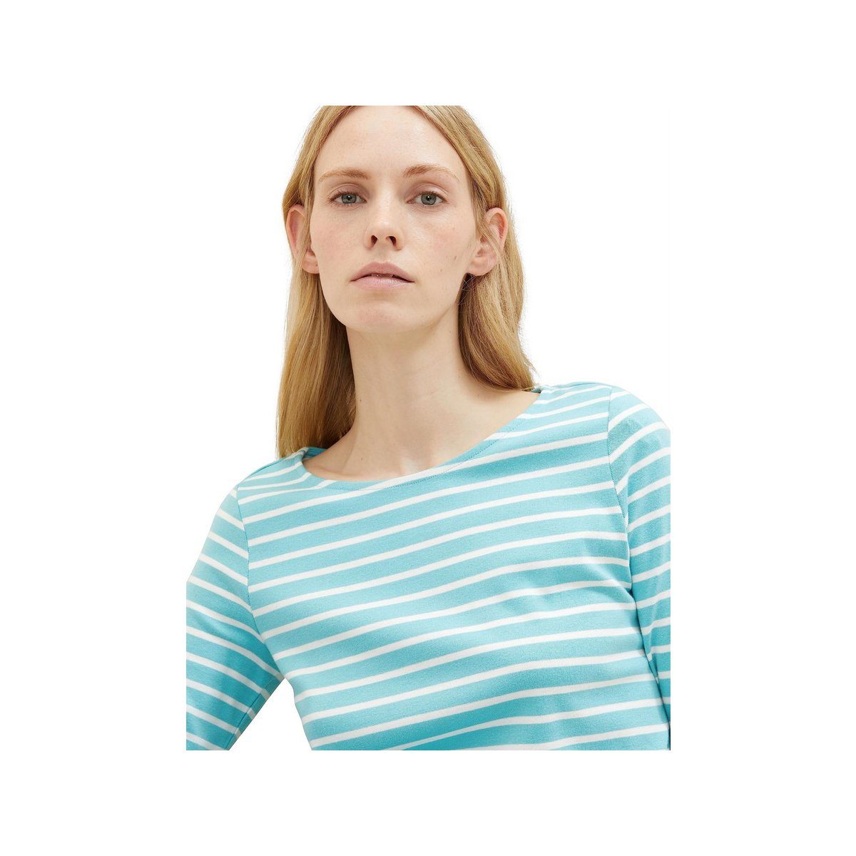 TOM TAILOR Rundhalsshirt türkis (1-tlg) offwhite stripe teal