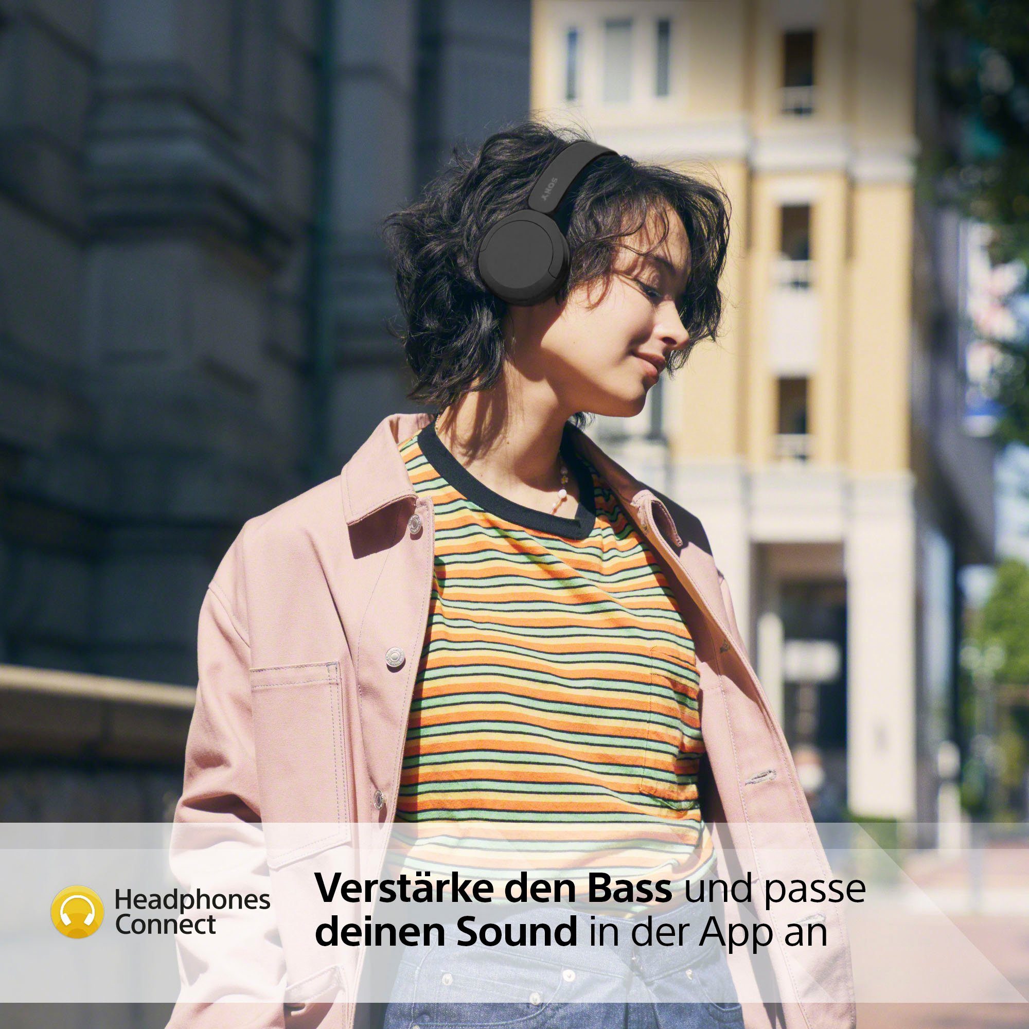 Siri, WHCH520 Bluetooth, 50 Google Schwarz Assistant, Rauschunterdrückung, Akkulaufzeit) On-Ear-Kopfhörer Sony (Freisprechfunktion, Std.