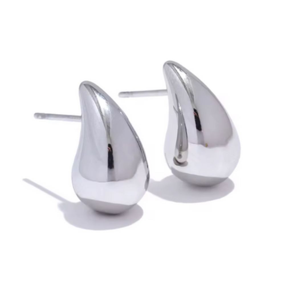 BUNGSA Ohrring-Set silberne Ohrstecker Wassertropfen 18mm aus Edelstahl Damen (1 Paar (2 Stück), 2-tlg), Ohrschmuck Ohrringe