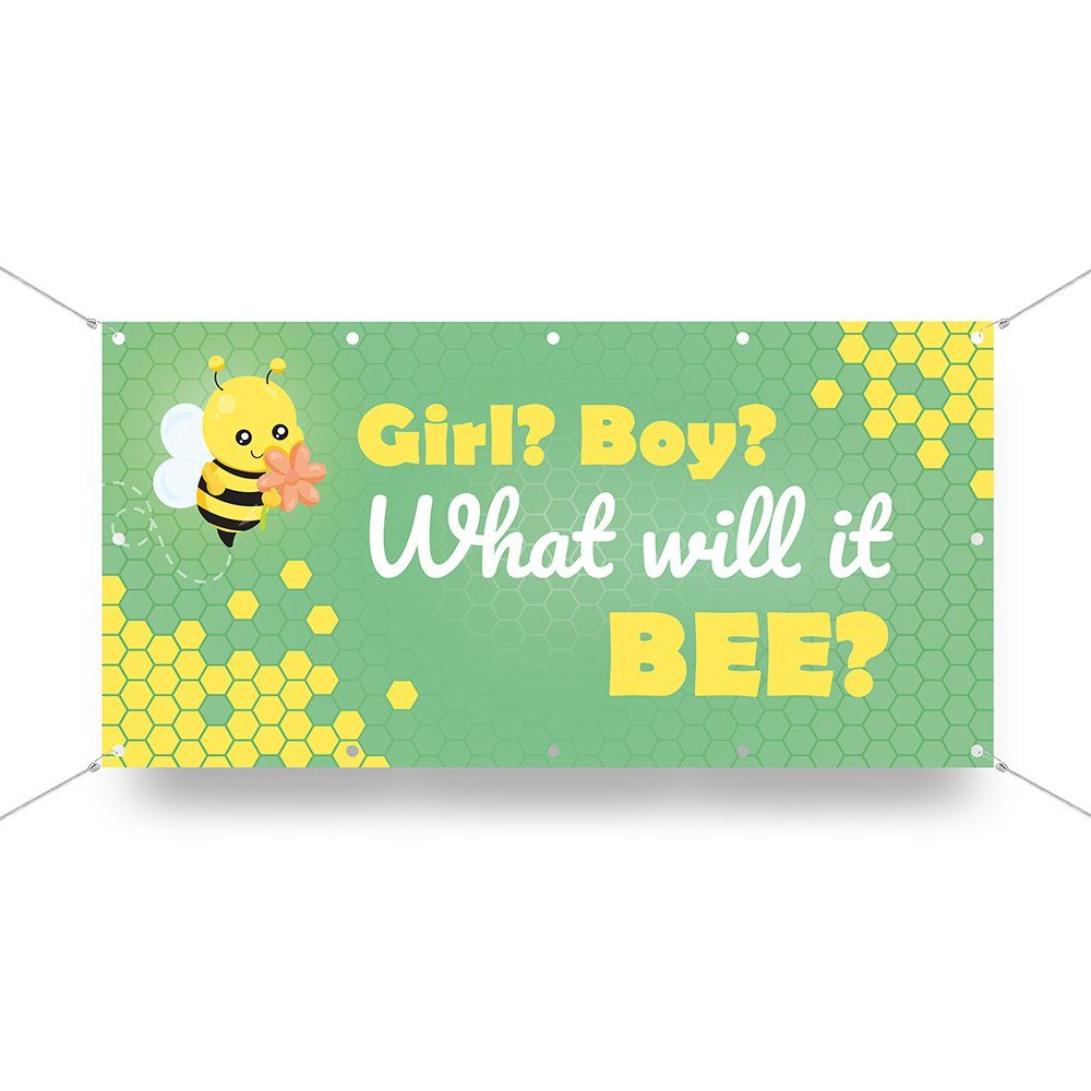 WallSpirit Hängedekoration Banner - Babyparty "Bee", wetterfest, inkl. Ösen zum Aufhängen Grün