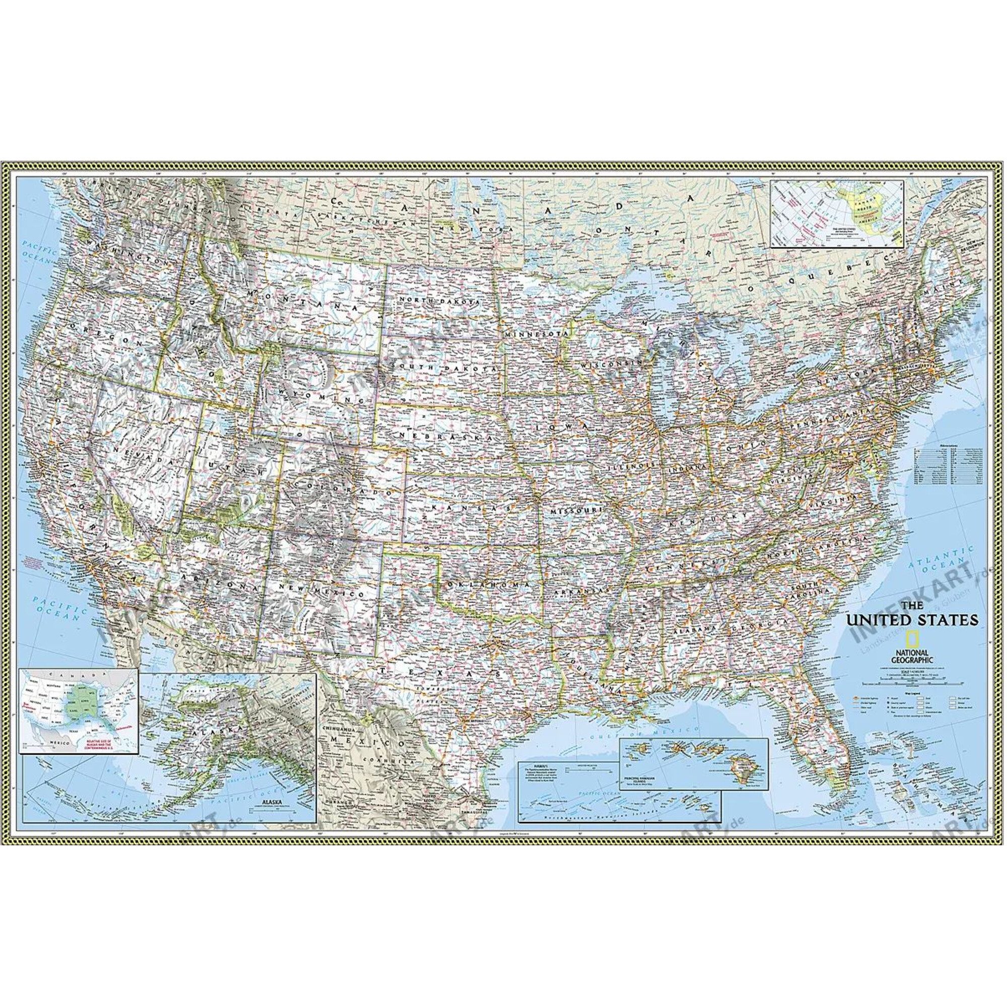 NATIONAL GEOGRAPHIC Wandbild National Geographic Landkarte USA politisch (111 x 77 cm)